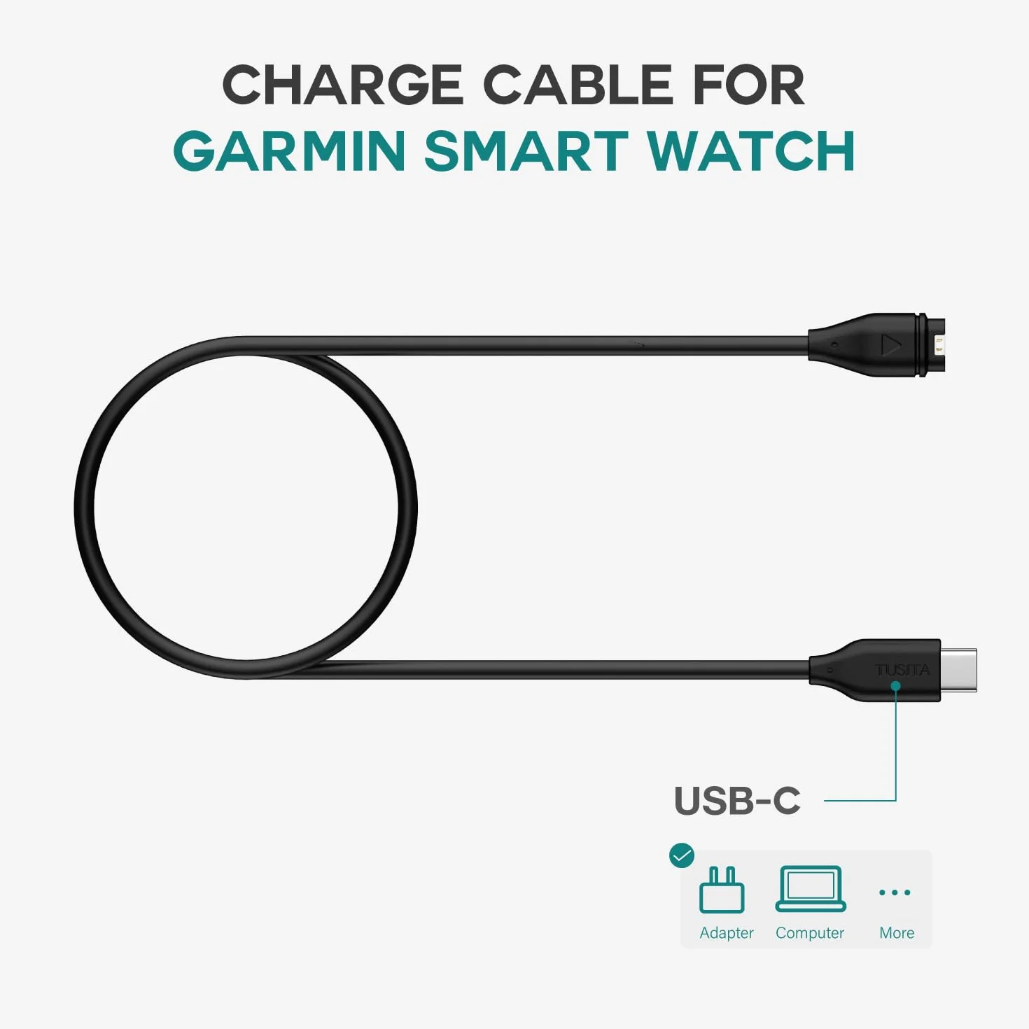TUSITA USB-C Plug Kabel Lądowania/Danych Kompatybilny z Garmin Zegarkiem - 1M
