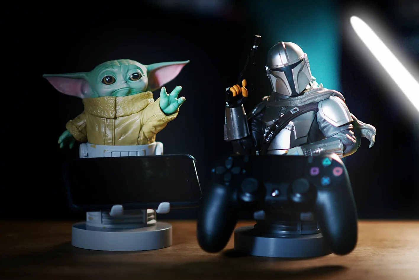 Cable Guys - Star Wars The Mandalorian Gaming Accessories Holder & Phone Holder for Most Controller (Xbox, Play Station, Nintendo Switch) & Phone