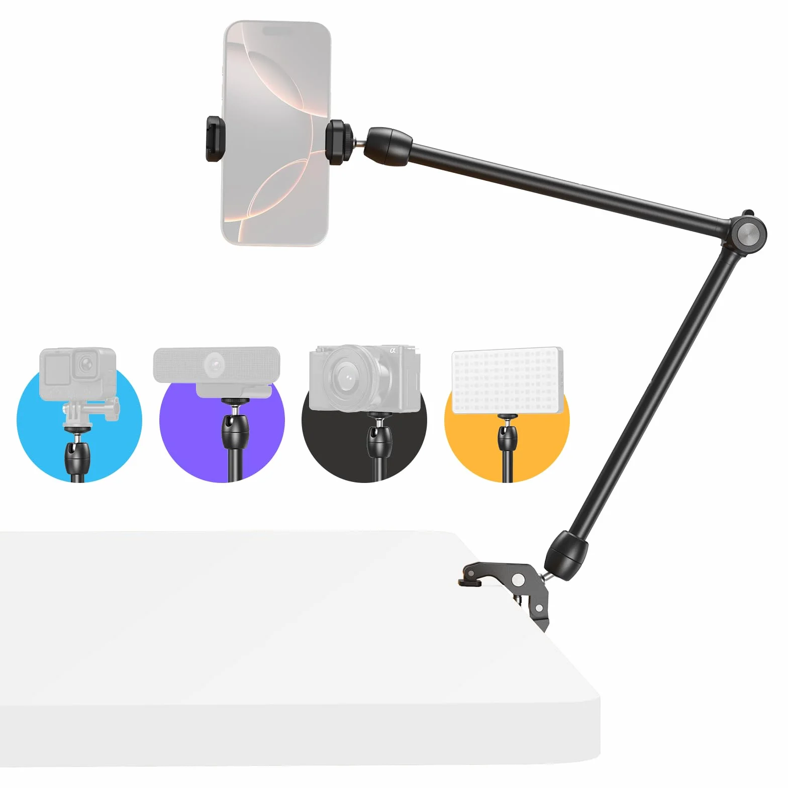 SMALLRIG 21,7" Magic Arm z Super Clamp, Uchwyt na Telefon, Elastyczny Uchwyt na Biurko ze Śrubą 1/4", do Kamery Sportowej, Lampy Wideo -5624