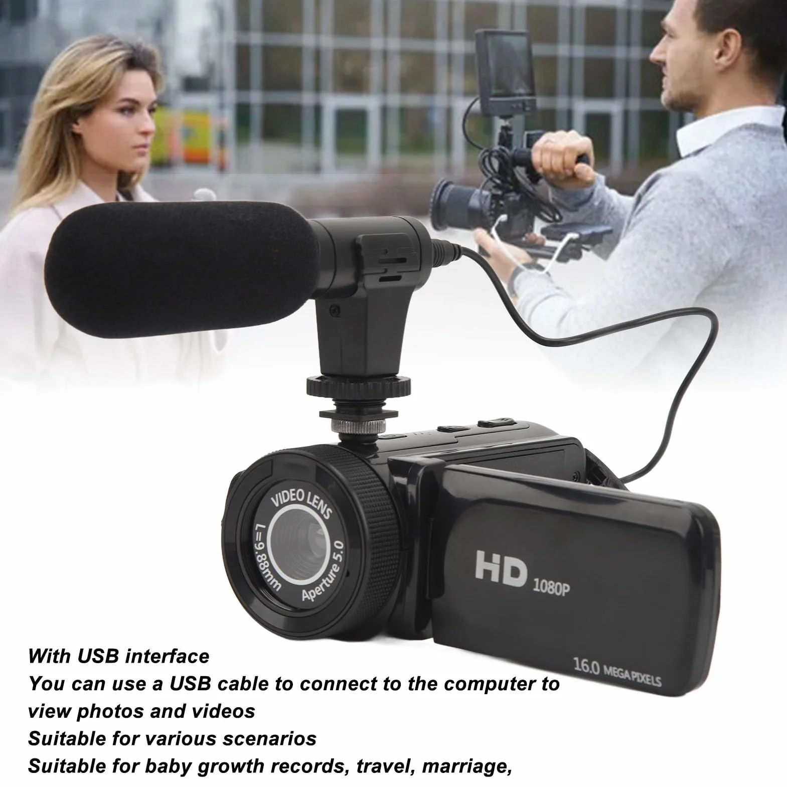 Annadue Kamera wideo Full HD 1080p 16 MP zoom 16x z ekranem dotykowym IPS 6.1 cm do YouTube