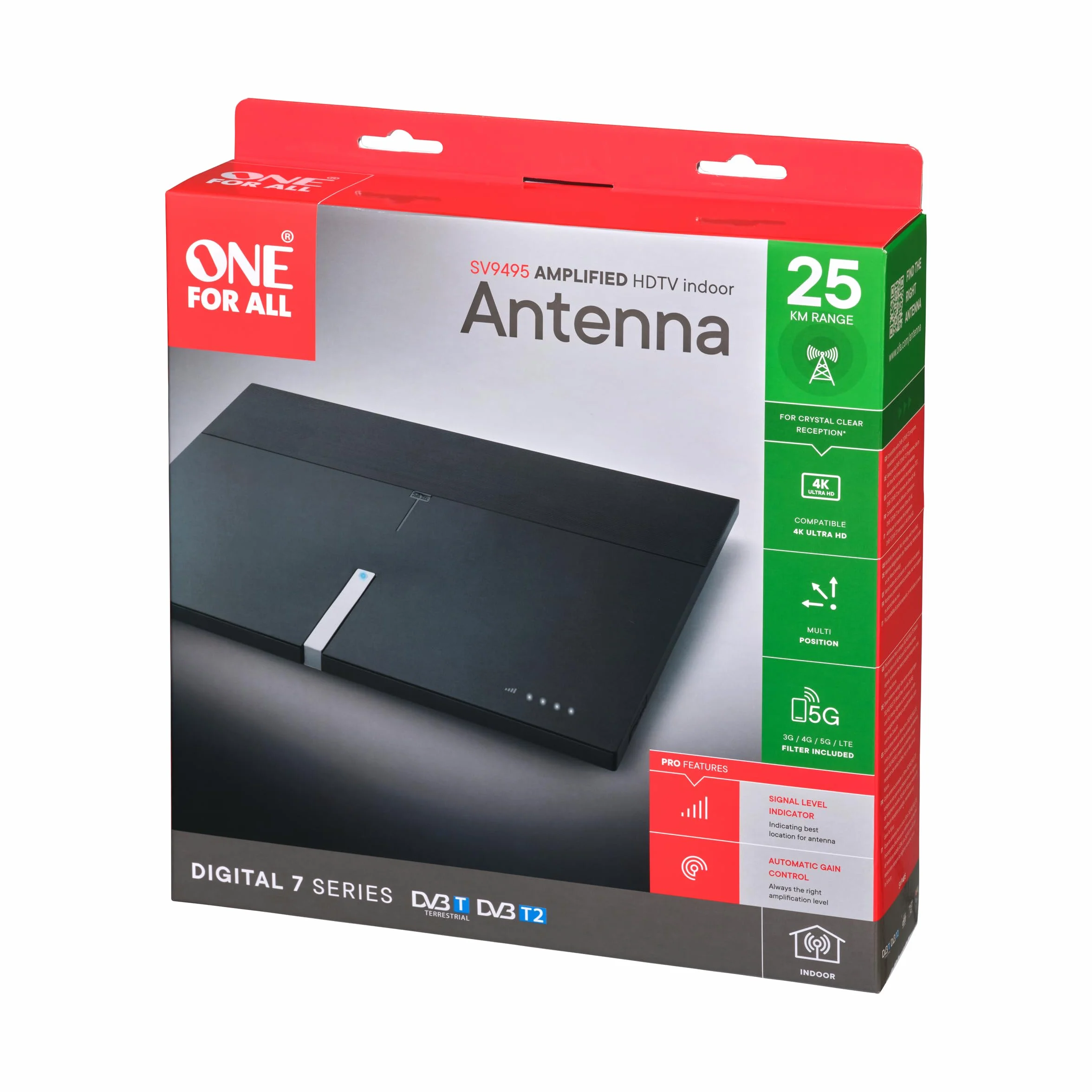One For All Antena cyfrowa wewnętrzna SV9495 seria 7 wzmacniana 0-25 km