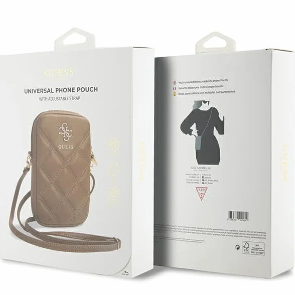 Guess pokrowiec na telefon komórkowy brązowy Zip Quilted 4G