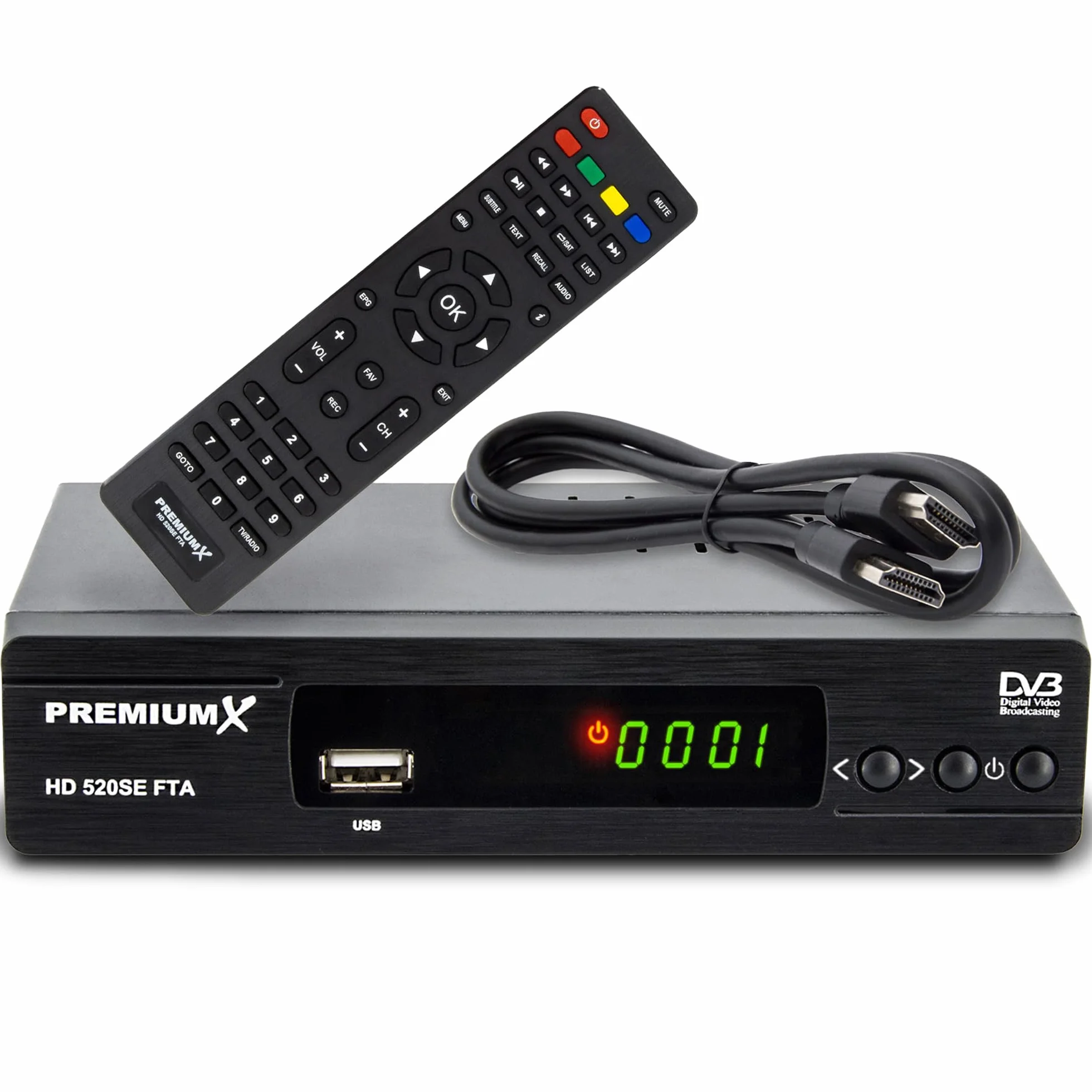 PremiumX odbiornik satelitarny HD 520SE FTA Digital SAT, DVB-S2 FullHD HDMI SCART 2 X USB odtwarzacz multimedialny, Astra Hotbird wstępnie zaprogramowany