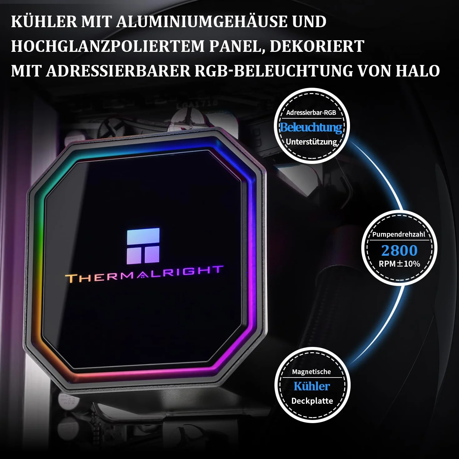 Thermalright Frozen Prism 360 Czarny ARGB Cieczochłodny Radiator CPU z 120mm ARGB PWM Wentylatorem, Radiator Komputerowego dla AM4/AM5, Intel lga1700/1851/1150/1151/1200/2011