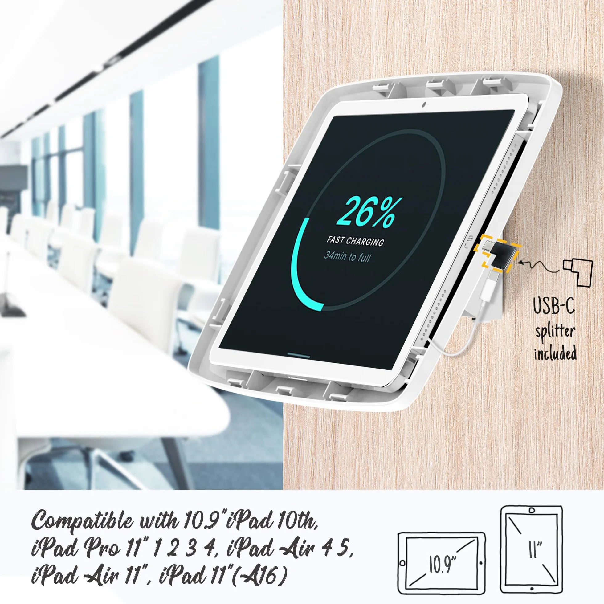 BSW102WA Uchwyt ścienny do tabletu kompatybilny z iPad 10 27.7 cm, iPad 27.9 cm A16, Pro 27.9 cm, Air 4 5