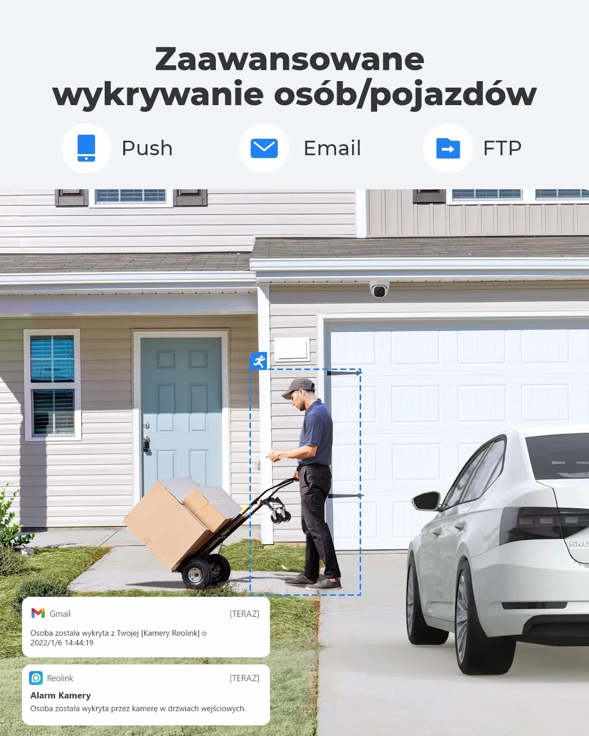 Reolink Zewnętrzna Kamera Monitoringu PoE z Wykrywaniem Ludzi/Pojazdów, Pogodoodoprność IP67, Kopułowa Kamera CCTV IP, Kamera Monitoringu z Nagrywaniem Audio i Funkcją Timelapse RLC-520A