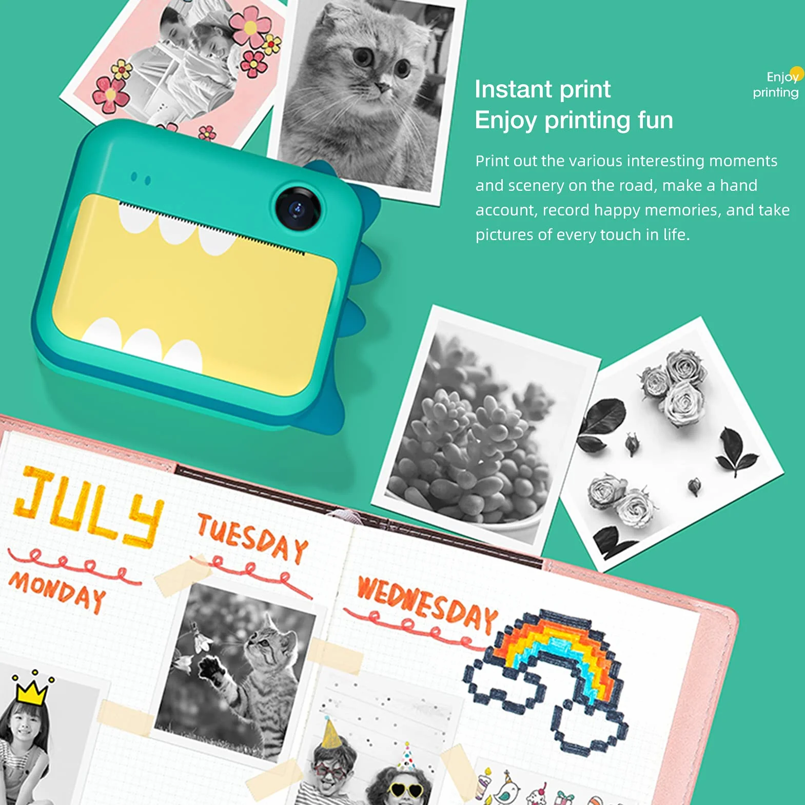 Andoer P1 Aparat błyskawiczny dla dzieci z 2 rolkami papieru do drukowania, karta SD 32 GB, obsługa transmisji WiFi na samoprzylepnym papierze fotograficznym, prezent