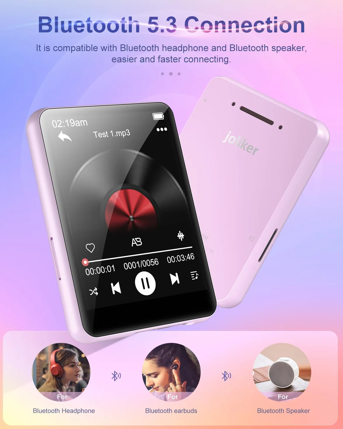 64 GB odtwarzacz MP3 z Bluetooth 5.0, odtwarzacz muzyki z wbudowanym głośnikiem HD, dźwięk HiFi, ekran dotykowy, radio FM, dyktafon, E-book, zestaw słuchawkowy, rozszerzalny 128 GB TF