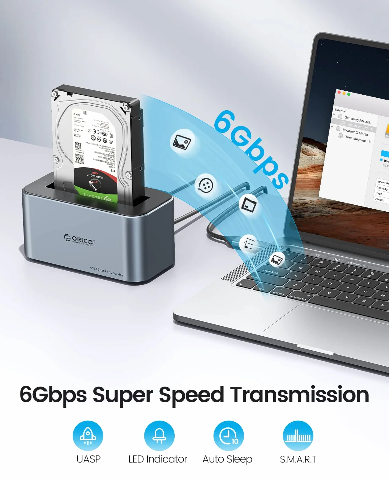 ORICO aluminiowa stacja dokująca do dysku twardego 6 Gbps USB 3.2 Gen 2 SATA 2,5/3,5 cala 18 TB