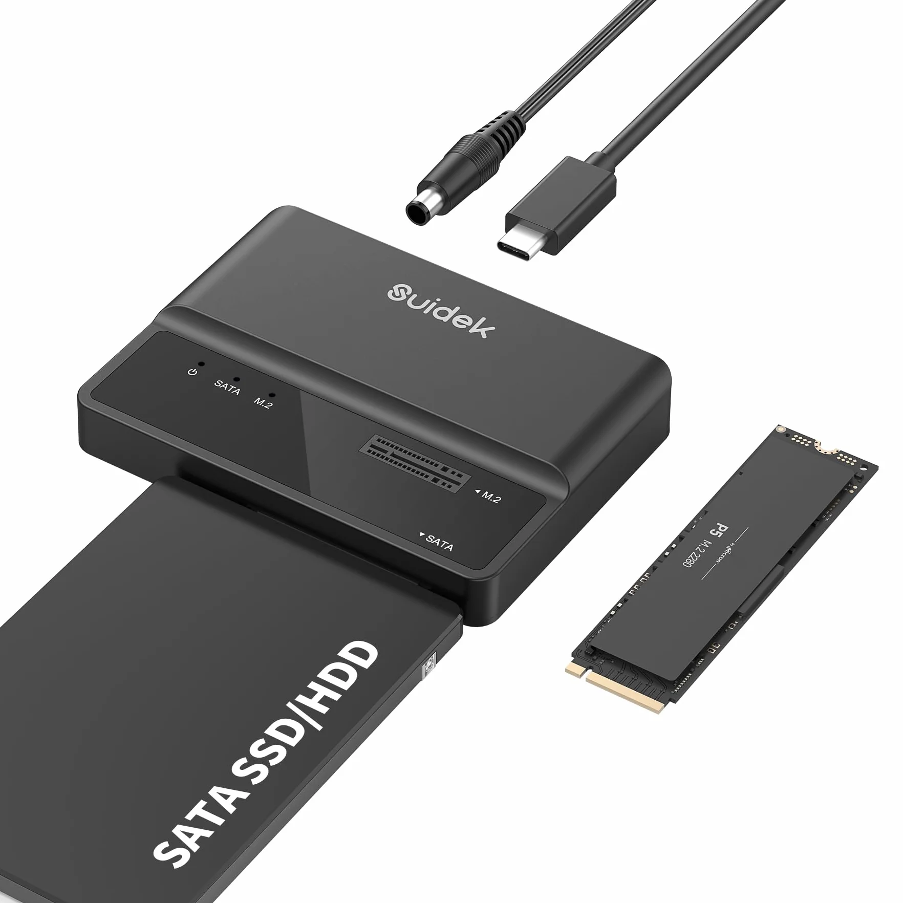 SUIDEK Adapter obudowy M.2 NVMe SSD, czytnik dysków twardych 10 Gbps, bezpłatny konwerter obudowy USB 3.2 z zewnętrznym adapterem PCIe NVMe obsługuje klawisze M.2 2, 2,5