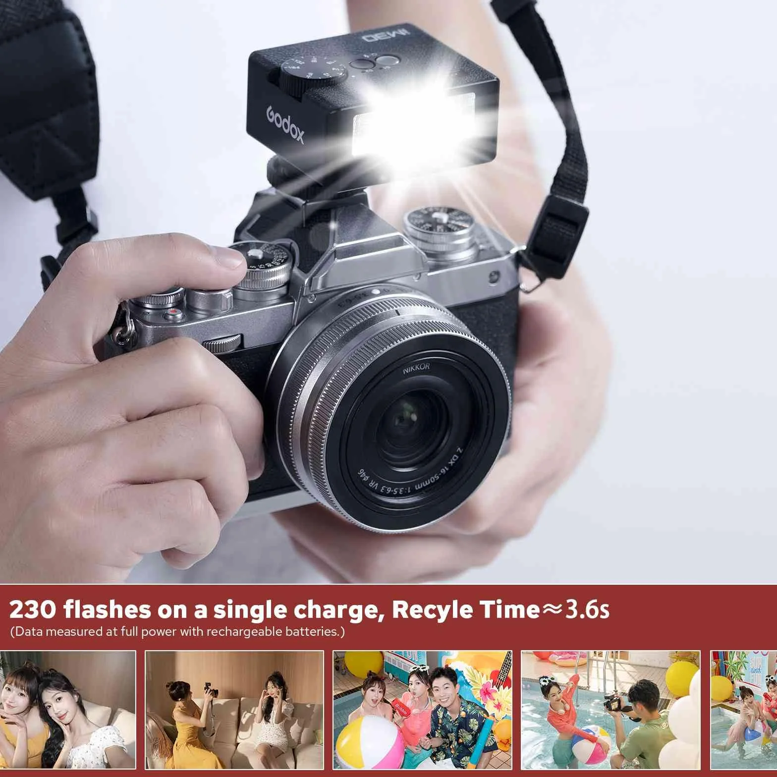 Godox Lampa błyskowa aparatu iM30, GN15 z 7 poziomami mocy lampy błyskowej, CCT 6500K ± 200 K ze sterowaniem optycznym S1/S2 do aparatów Canon/Sony/Fuji/Nikon/Panasonic/Olympus, do aparatów z