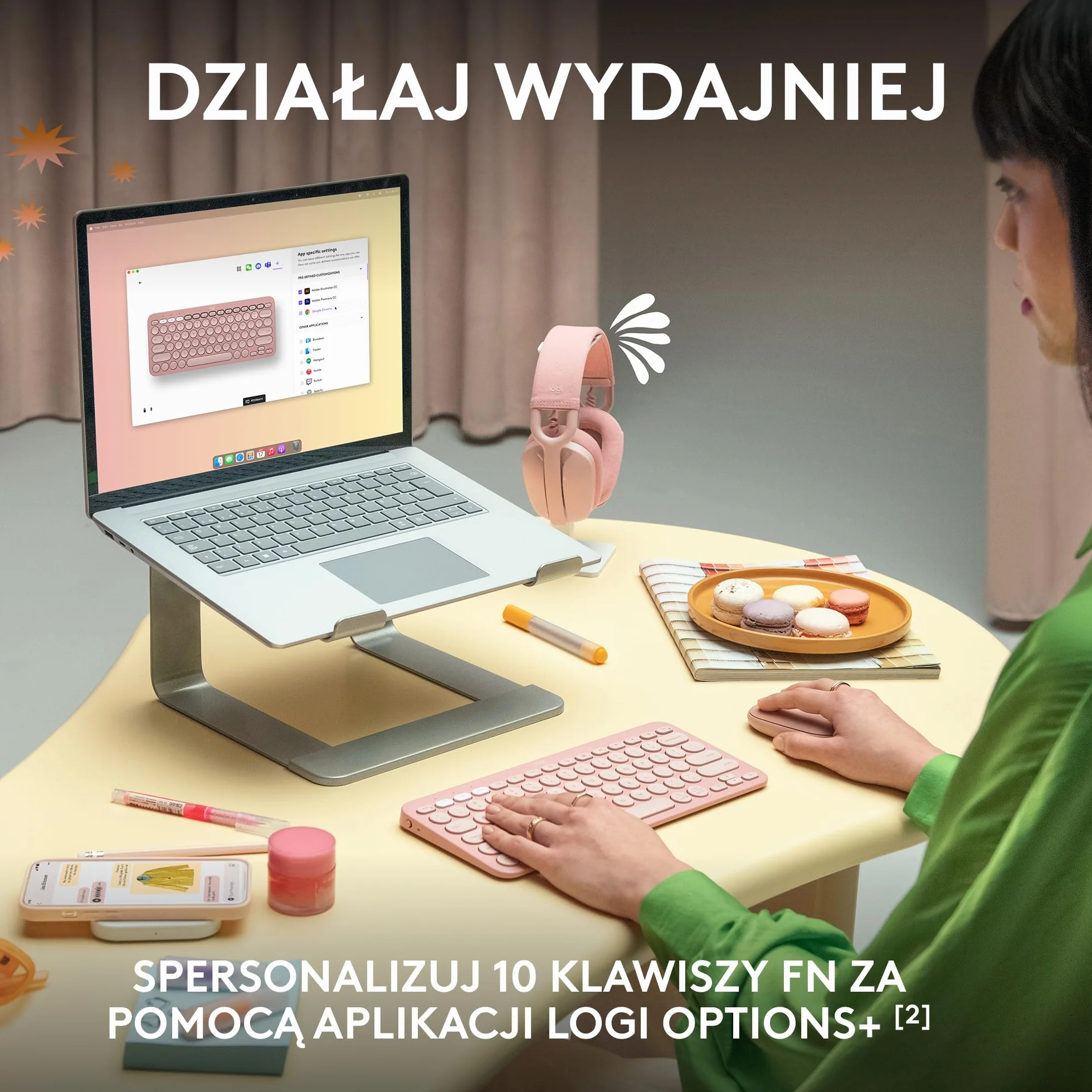 Logitech Pebble Keys 2 K380s, bezprzewodowa klawiatura Bluetooth do wielu urządzeń z ustawianymi skrótami, smukła, przenośna, przełączanie, Windows, macOS, iPadOS, Android, Chrome OS, QWERTY US-Różowy