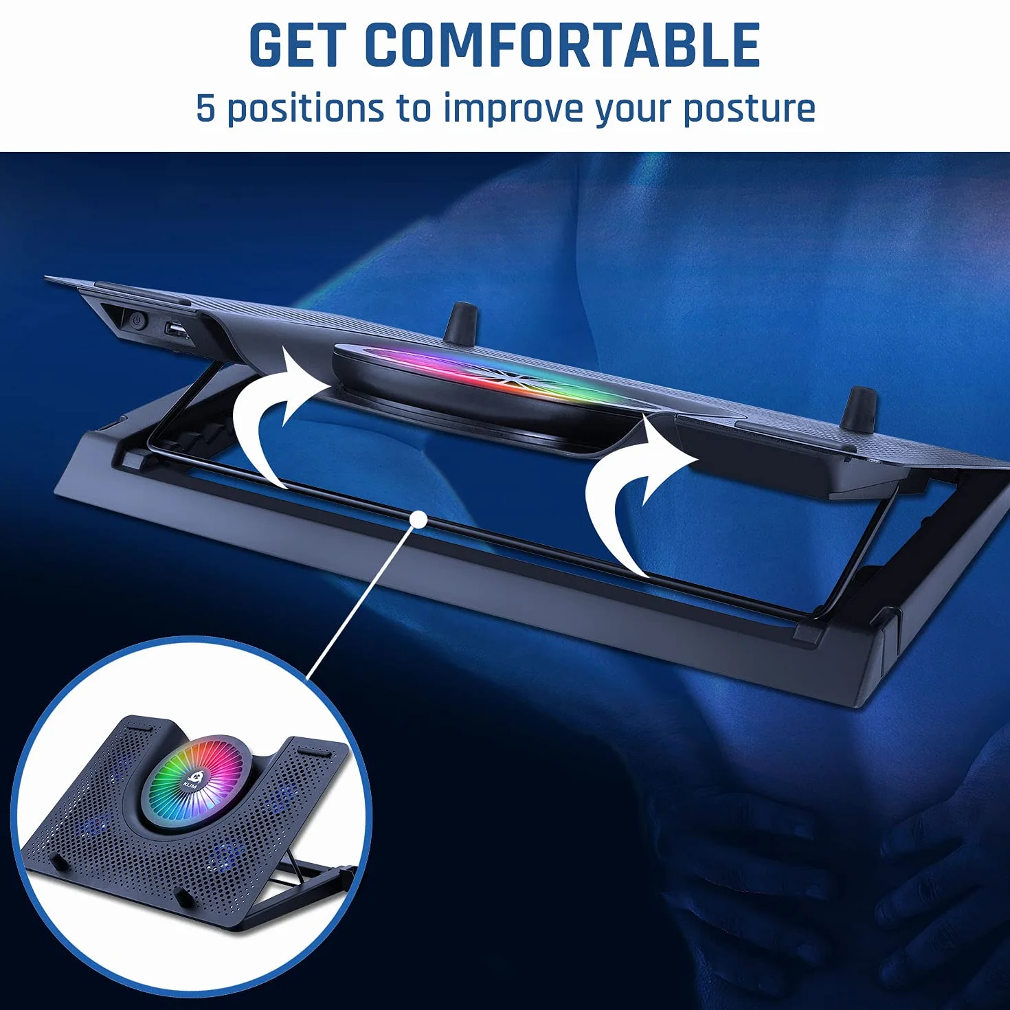 KLIM Nova + wentylator RGB do laptopa - 11 do 19 cali + chłodzenie do laptopa + wentylator USB + stabilny i cichy + kompatybilny z Mac i PS4 + Nowa wersja