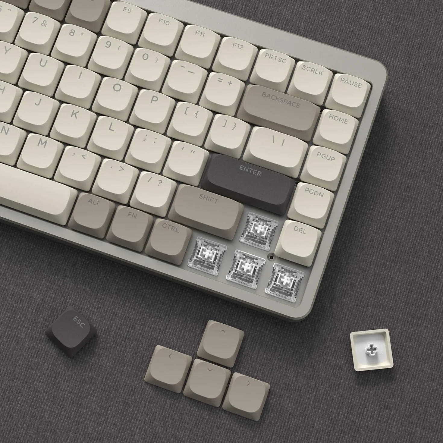 Low Profile Keycaps 143, PBT nakładki na klawisze Shine Through, klawisze do ANSI US 60% 65% 75% 80% 100% Cherry Gateron MX przełącznik klawiatura mechaniczna, khaki szary (nie obsługuje ISO)