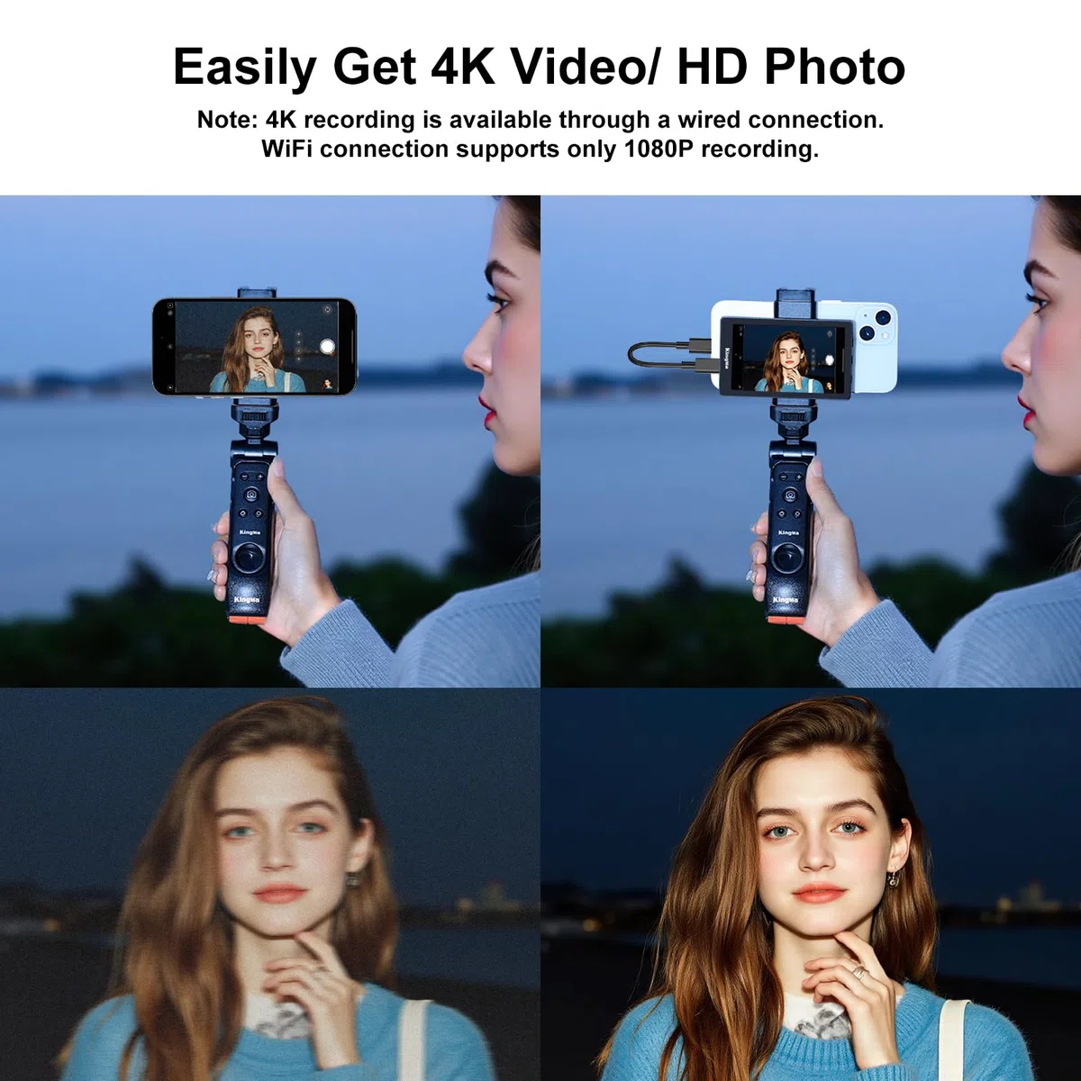King Ma 4K Vlog Selfie Monitor Ekran, Przewodowy mini wyświetlacz dla tylnej kamery iPhone z magnetycznym uchwytem na telefon i zdalnym sterowaniem Bluetooth do vlogów, transmisji na żywo i TikTok
