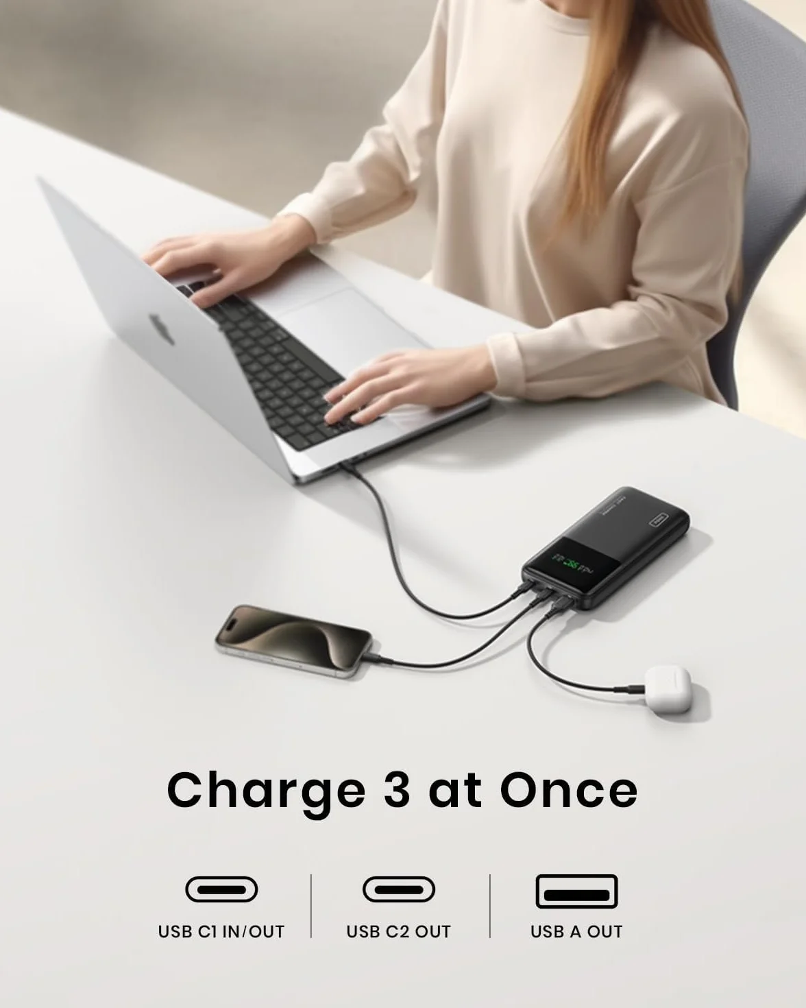 INIU Power Bank 27000 mAh 140 W USB C zewnętrzny akumulator do laptopów iPhone 16 15 14 13 12 Pro MacBook Pro Steam Deck