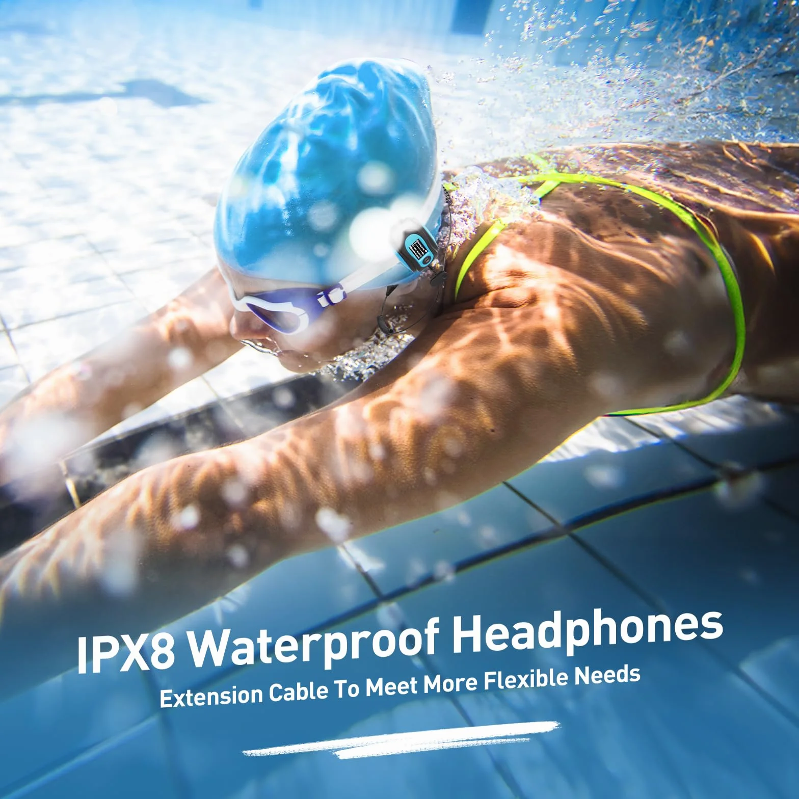 AGPTEK IPX8 Wodoodporny odtwarzacz MP3 z ekranem, wielofunkcyjny odtwarzacz muzyczny z wodoodpornymi słuchawkami do surfowania, pływania, sportów wodnych