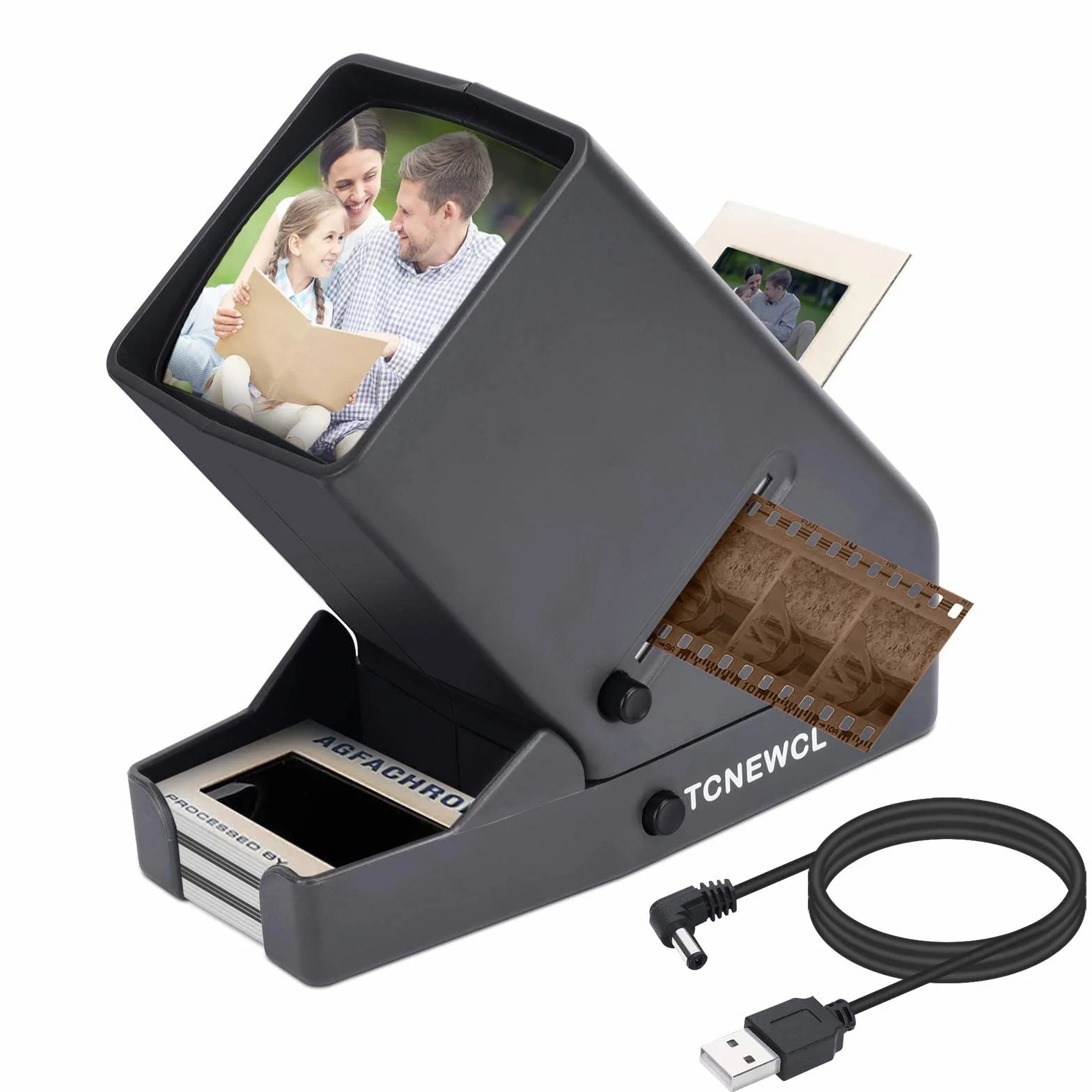 Przenośny Projektor Slajdów 35 mm z Podświetlanym Wyświetlaczem LED, 3x Powiększenie, Zasilanie Bateryjne 4xAA lub USB