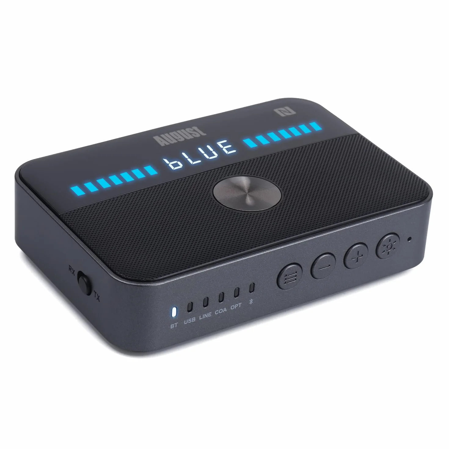 August MR285 Nadajnik i odbiornik Bluetooth ze złączami AUX, RCA, optycznym, koaksjalnym i USB - adapter audio Bluetooth NFC do telewizora, samochodu, słuchawek –wbudowana bateria, podwójne połączenie