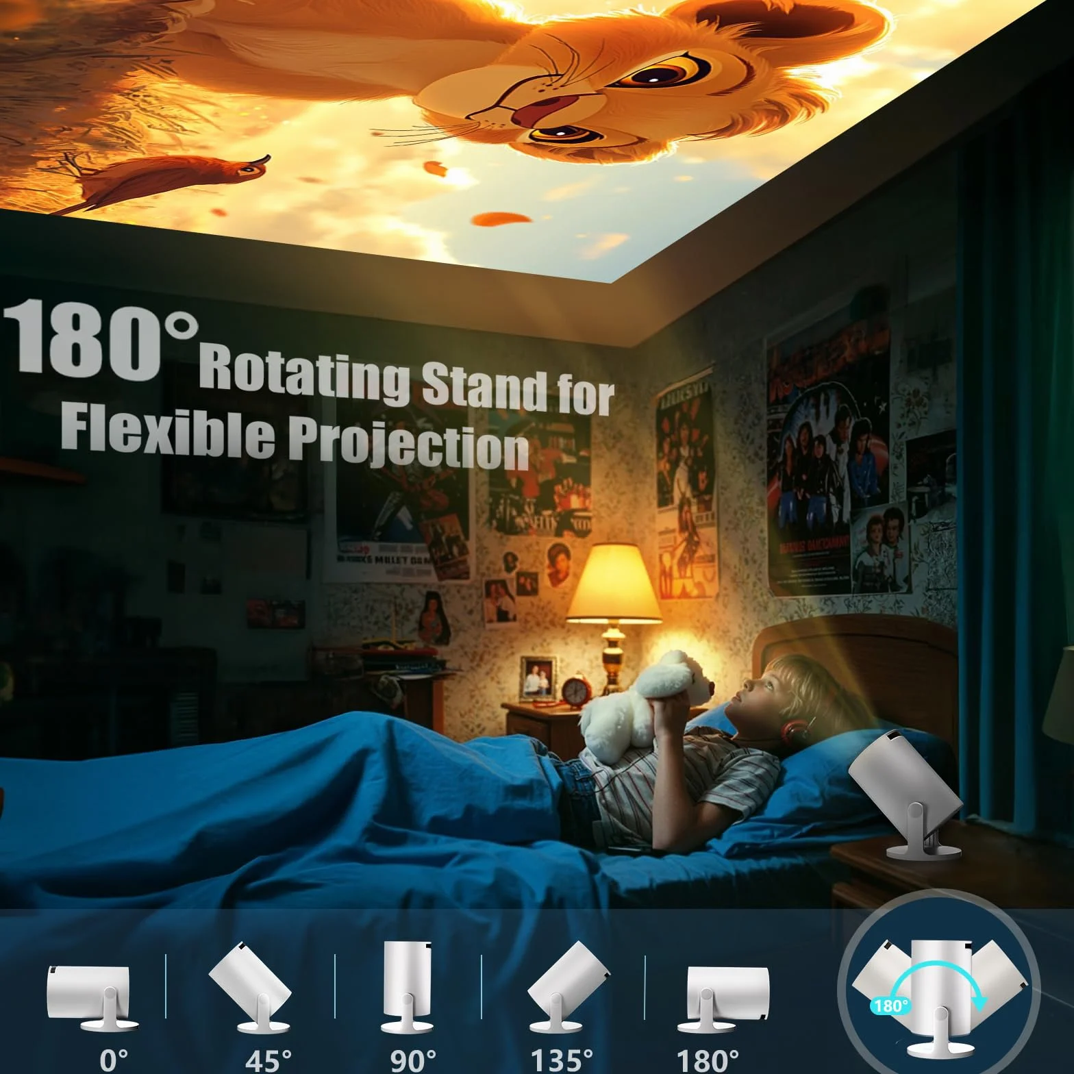 Mini Projektor [Wbudowane Aplikacje] AKIYO O2 projektor o jasności 18 000 luksów z WiFi6 i BT5.4, obsługujący rozdzielczość 1080P, automatyczny keystone, obrót o 180°, kompatybilny z HDMI/USB/Laptopem
