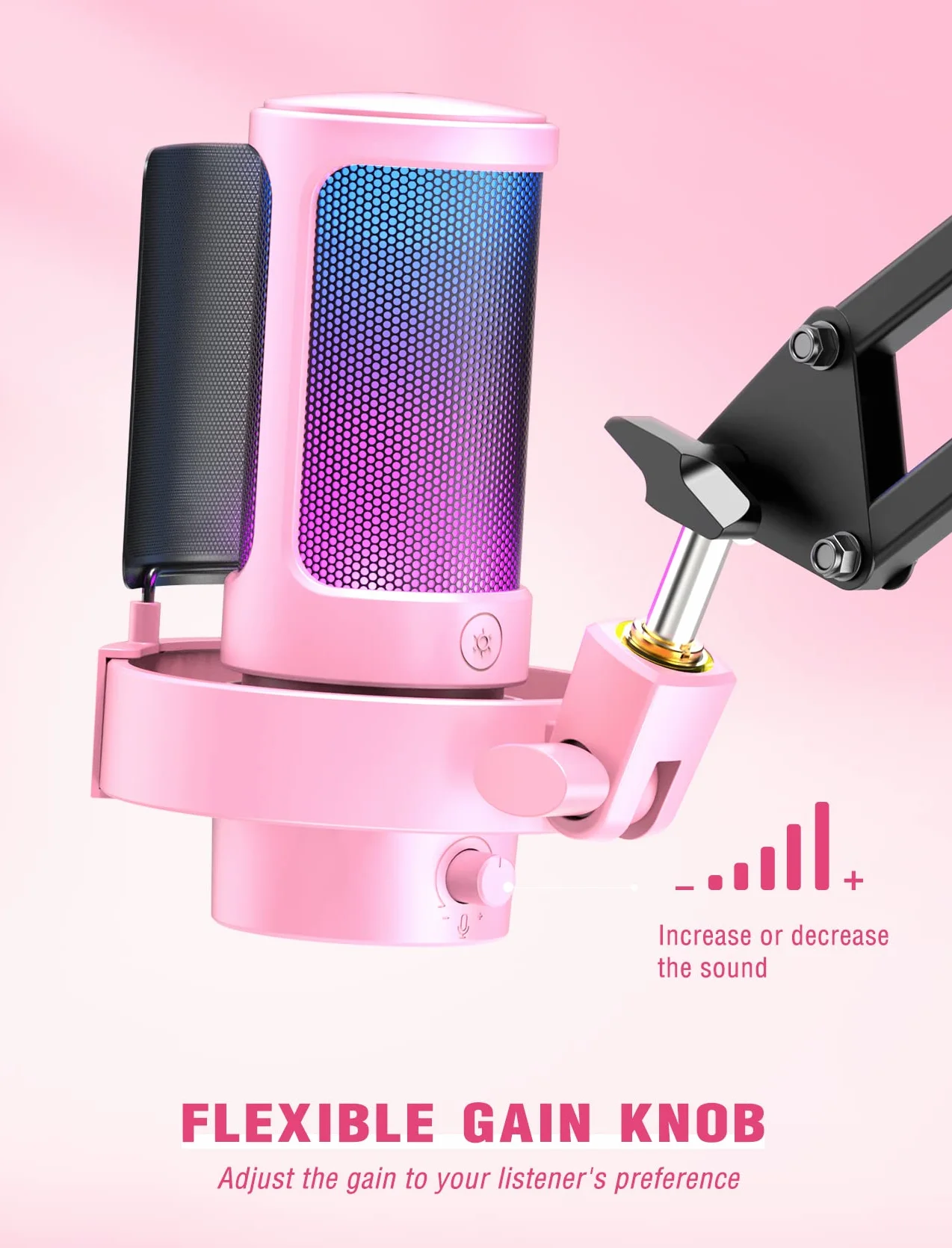 FIFINE Mikrofon USB do komputera, mikrofon gamingowy do streamingu podcastów, mikrofon USB C do PS4, PS5 MAC, ze sterowaniem RGB, wyciszeniem, przyłączem słuchawkowym, filtrem pop