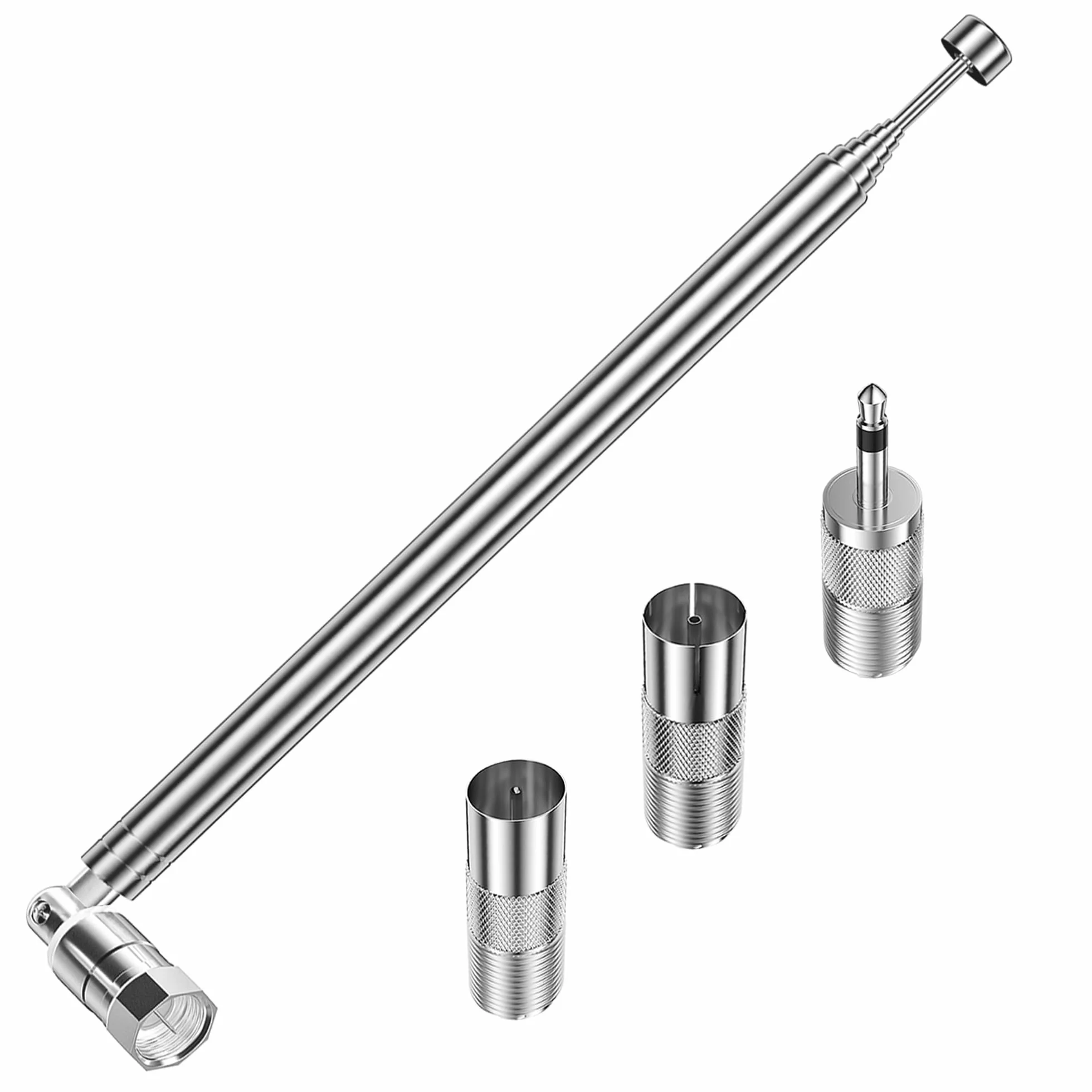 TUOLNK Antena FM do Hifi, antena radiowa Dab 75 omów, teleskopowa antena telewizyjna, wewnętrzne złącze typu F z 3 szt. typu F do telewizora, adaptery męskie F do 3,5 mm do mini radia systemowego