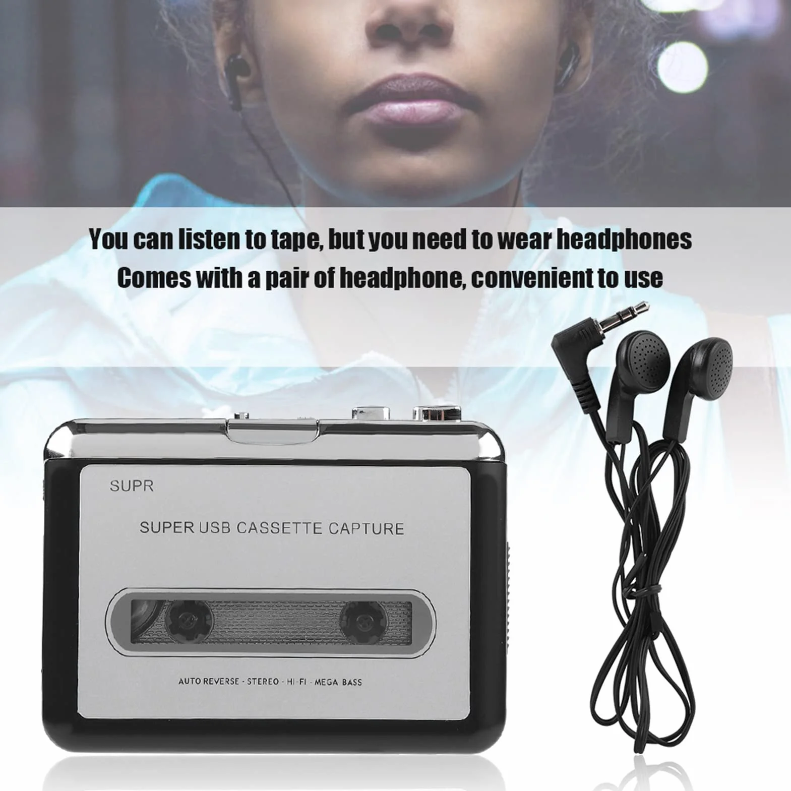 Przenośny Odtwarzacz Kasetowy Konwerter Rejestratora, Konwerter Kaset Magnetofonowych na Konwerter MP3 Konwertuj Taśmy na Pliki Cyfrowe Przez USB