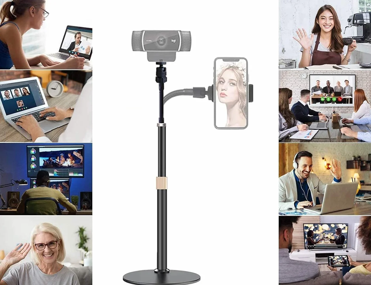 Etucro Webcam Stand Uchwyt na telefon [Typ przedłużenia] Stojak biurkowy Elastyczny stojak wideo z gęsą szyją do telefonów komórkowych, Logitech Webcam C922 C930e C920S C920 C615, itp.