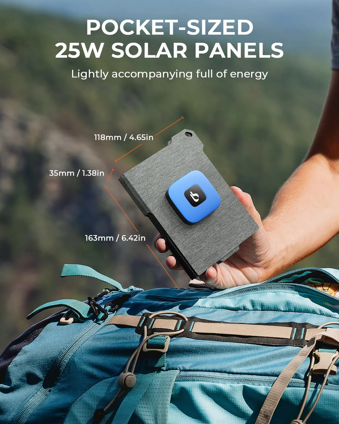 [Rozmiar kieszonkowy] BigBlue 25 W miniaturowa przenośna ładowarka solarna, składany panel słoneczny z 2 portami USB A/C, IP68 do użytku na zewnątrz, kompatybilna z telefonami, tabletami