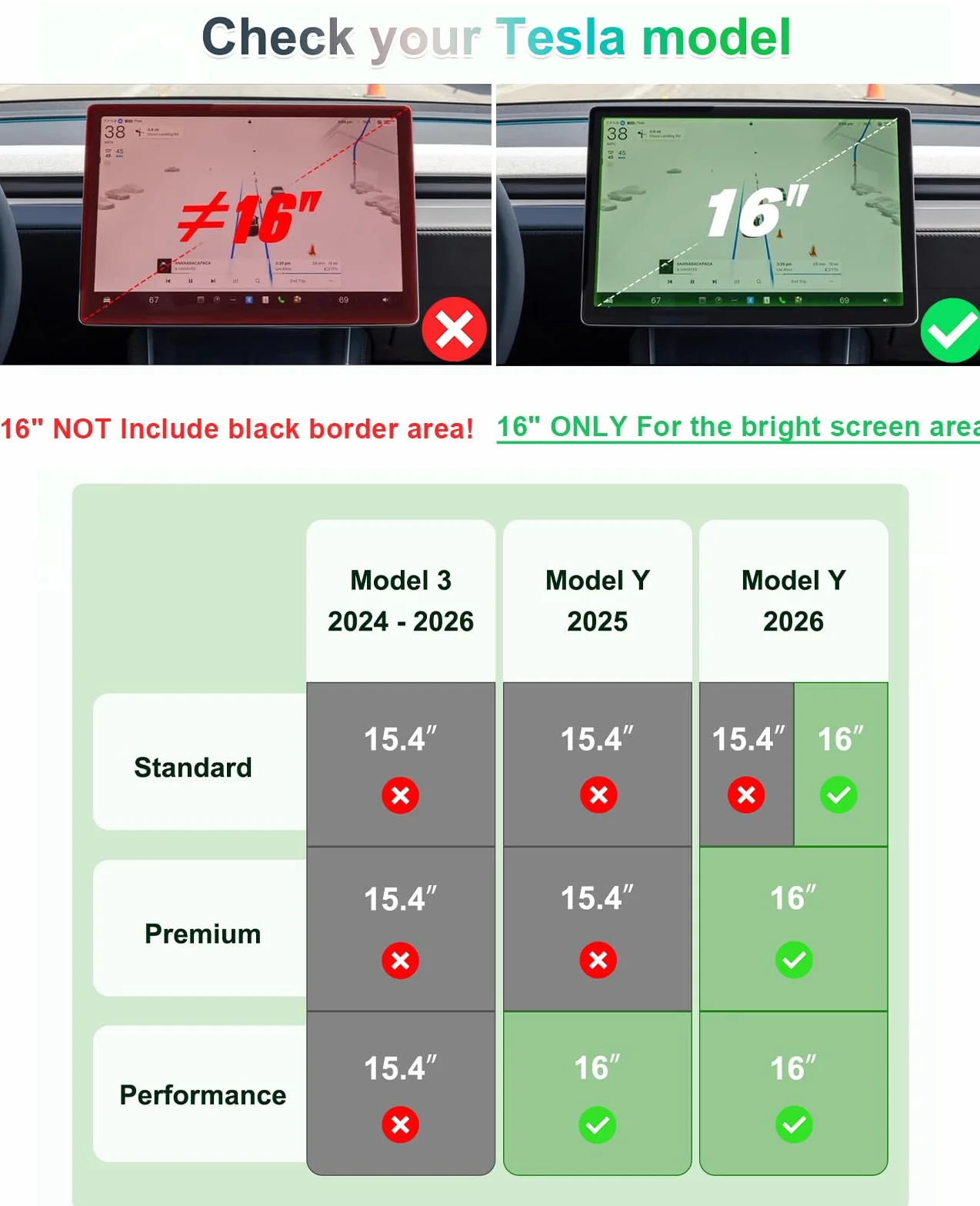 GAFAT 16" + 8" 2026 Tesla Model Y Juniper Standard Premium 2027 Szklana Folia Ochronna na Wyświetlacz 9H Przezroczysty 2 sztuki