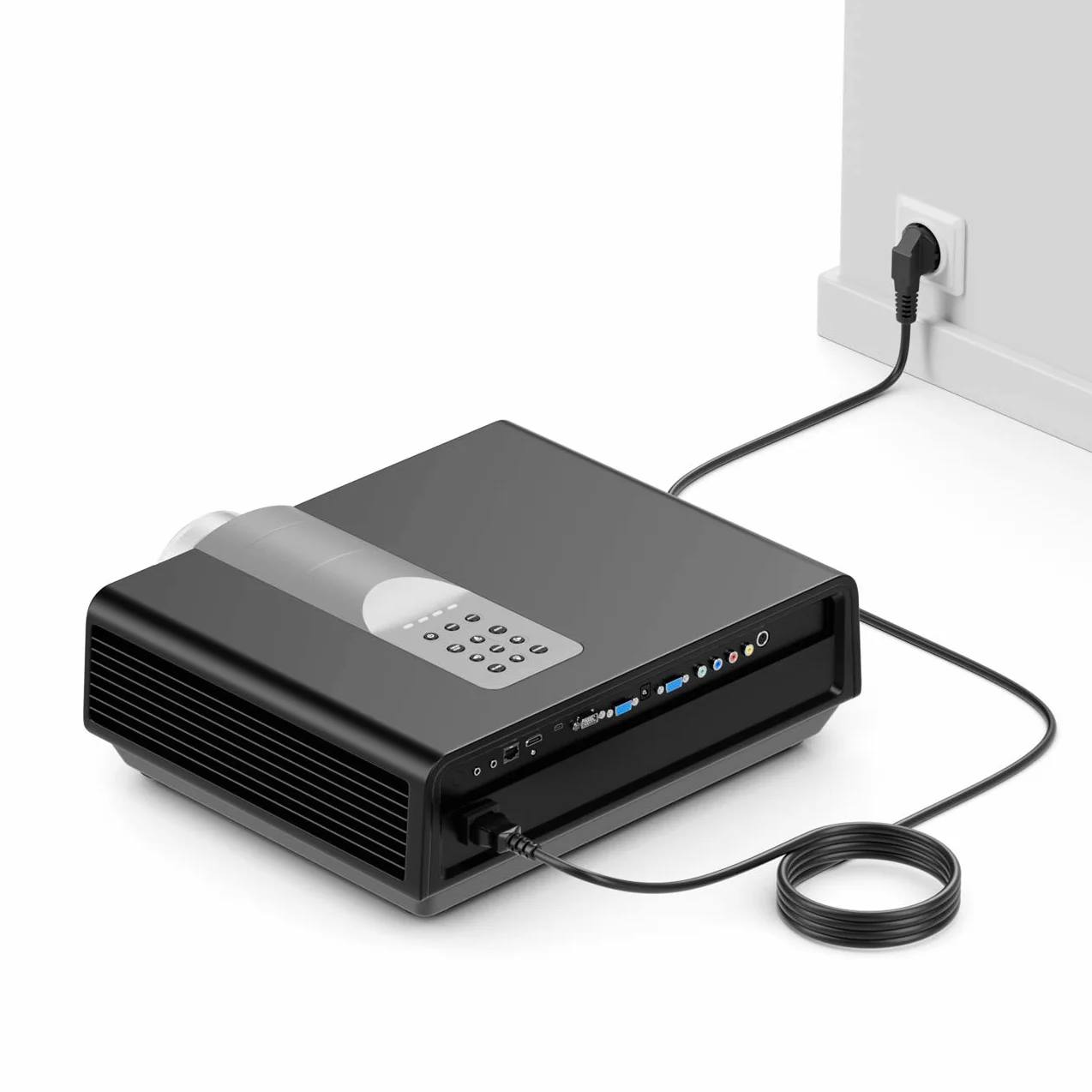 deleyCON 3,0m Kabel Zasilający Przewód Sieciowy Wtyk Ochronny Typ F (CEE 7/7) 90° Kątowy na Gniazdo C13 PC Komputer Monitor Drukarka Projektor - Czarny