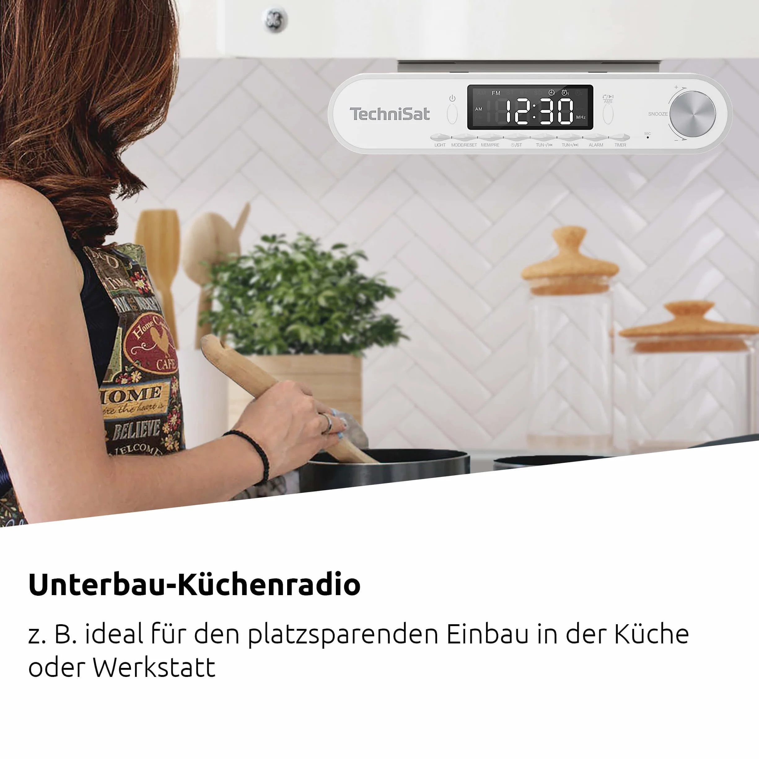 TechniSat Viola radio kuchenne podszafkowe UKW/FM Bluetooth wyświetlacz LED lampa robocza timer budzik głośnik 5 W białe