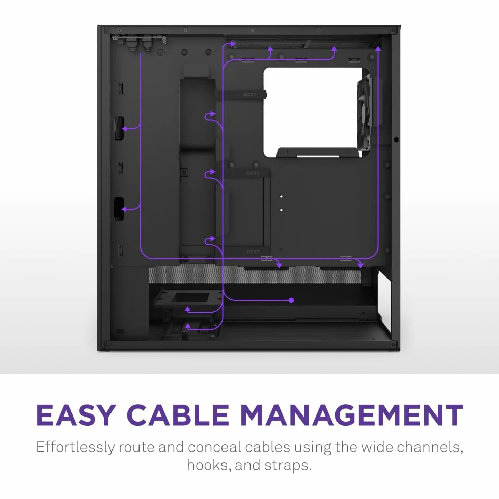 NZXT H5 Flow Czarny obudowa ATX Mid-Tower PC 2x120mm wentylatory 360mm przednia 240mm górna chłodnica zarządzanie kablami