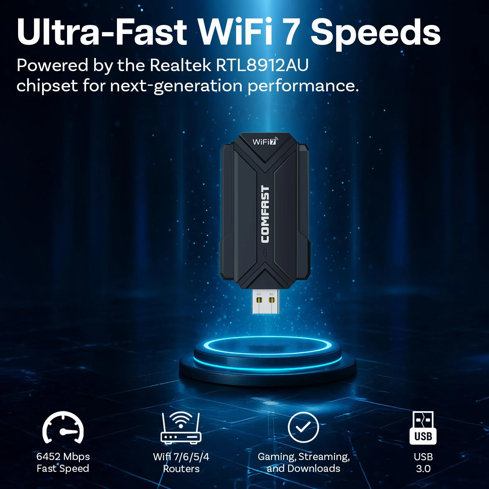 MMOBIEL Wifi 7 Adapter USB BE6500 Tri-Band 6452 Mbps z USB 3.0 WPA3 4K-QAM Do PC Laptopów