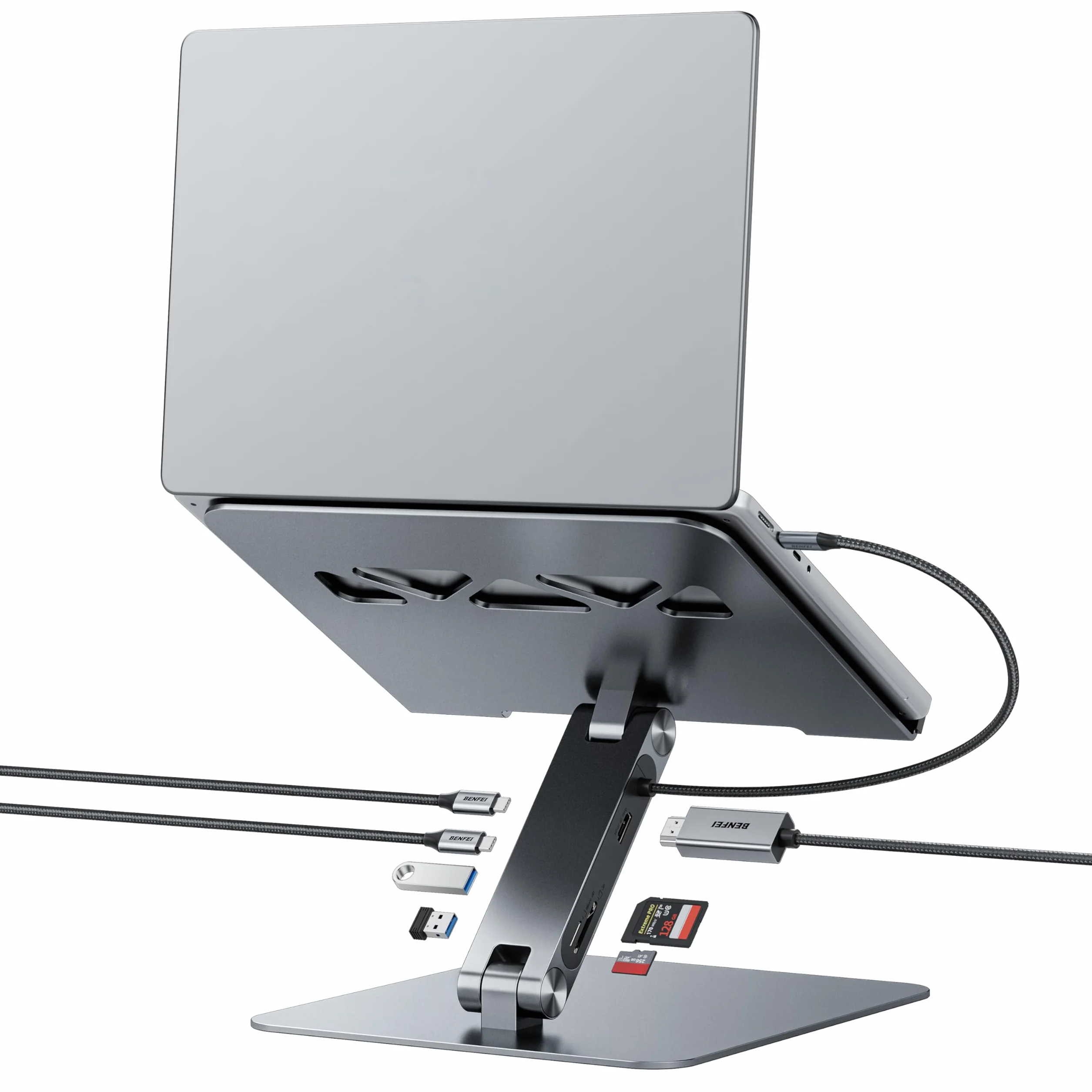 BENFEI Stojak na laptopa ze stacją dokującą USB C 7 w 1 HDMI 4K 60 Hz 100 W Power Delivery 10 Gbps USB-C USB-A 3.2