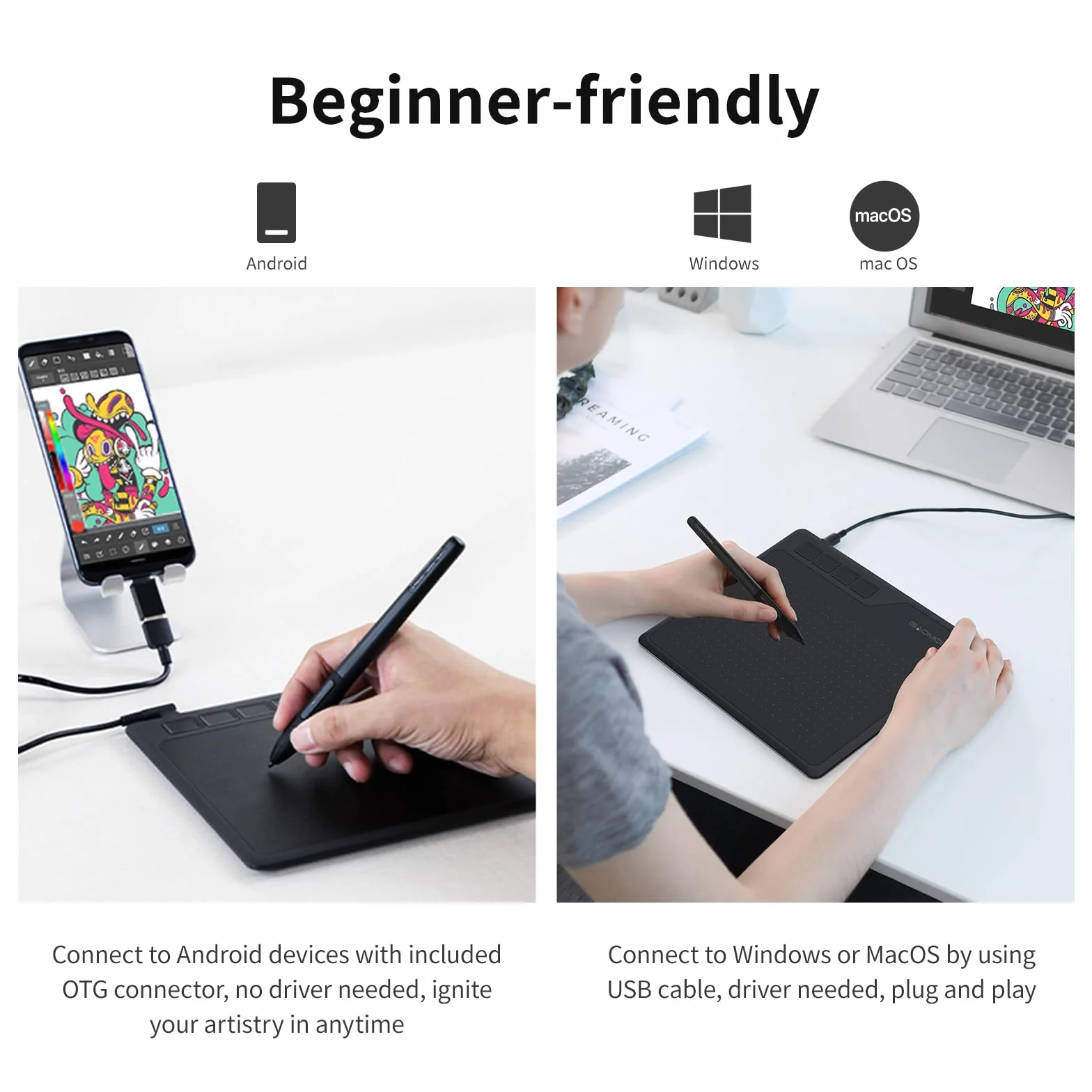 GAOMON S620 6,5 x 10 cm tablet długopis 8192 poziomów nacisku tablet graficzny z 4 kluczami ekspresowymi i bezbateryjnym pióro do rysowania i grania w OSU