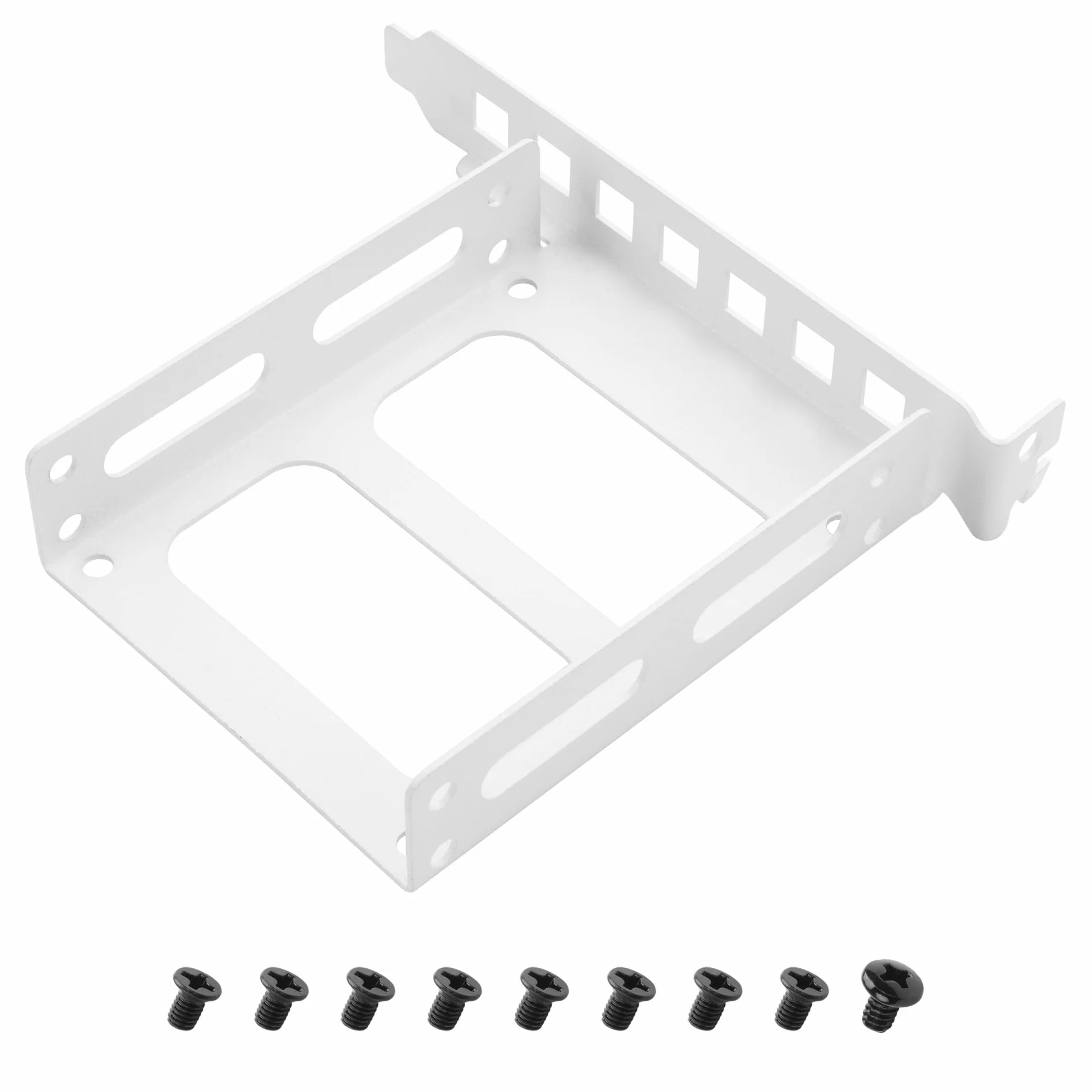 YAODHAOD 2,5"/3,5" uchwyt montażowy PCI SSD uchwyt montażowy na tylnym panelu, 2 x 2,5-calowy uchwyt na wewnętrzny konwerter dysków twardych SSD do PCI (biały, 2,5" 12 cm)