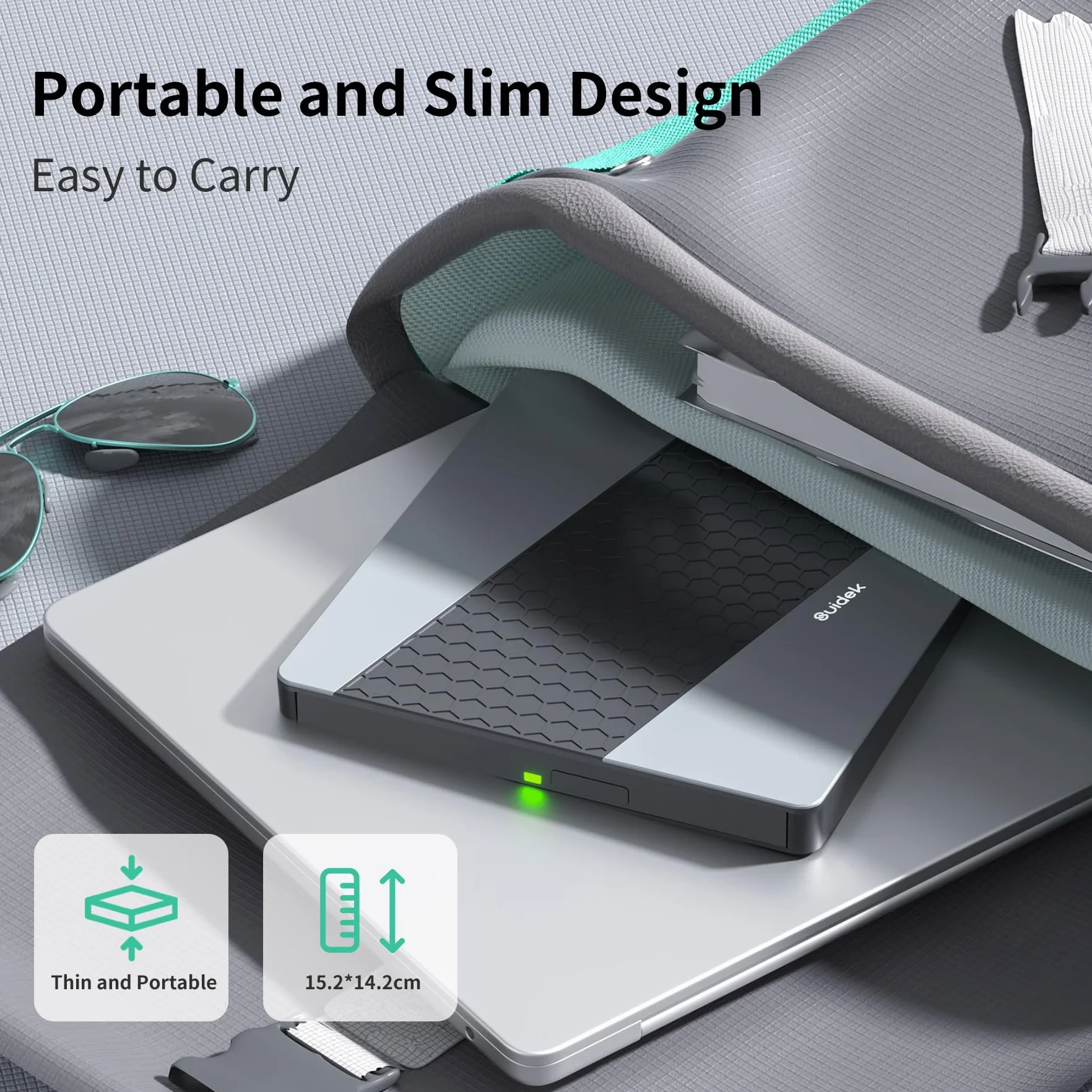 SUIDEK Zewnętrzny napęd CD/DVD, USB 3.0 USB C, przenośny odtwarzacz CD DVD +/-RW, odtwarzacz DVD z czytnikiem kart SD/Micro SD, koncentrator 7 w 1, kompatybilny z laptopem, komputerem stacjonarnym,