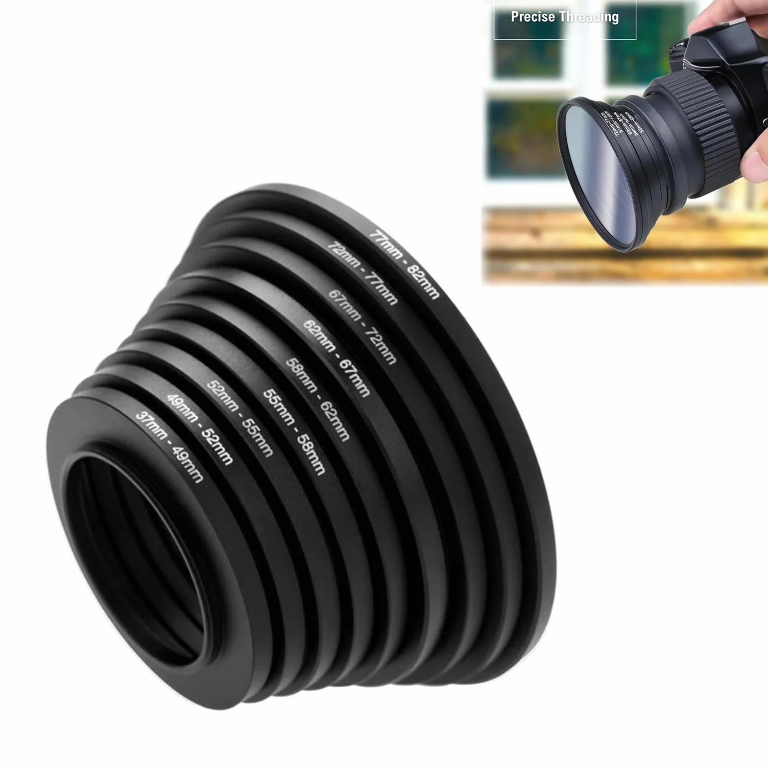 Adapter filtra do aparatu, zestaw pierścieni, metalowy pierścień do obiektywu aparatu, adapter filtra fotograficznego, adapter obiektywu z metalu, adapter do obiektywu, pierścienie redukcyjne,