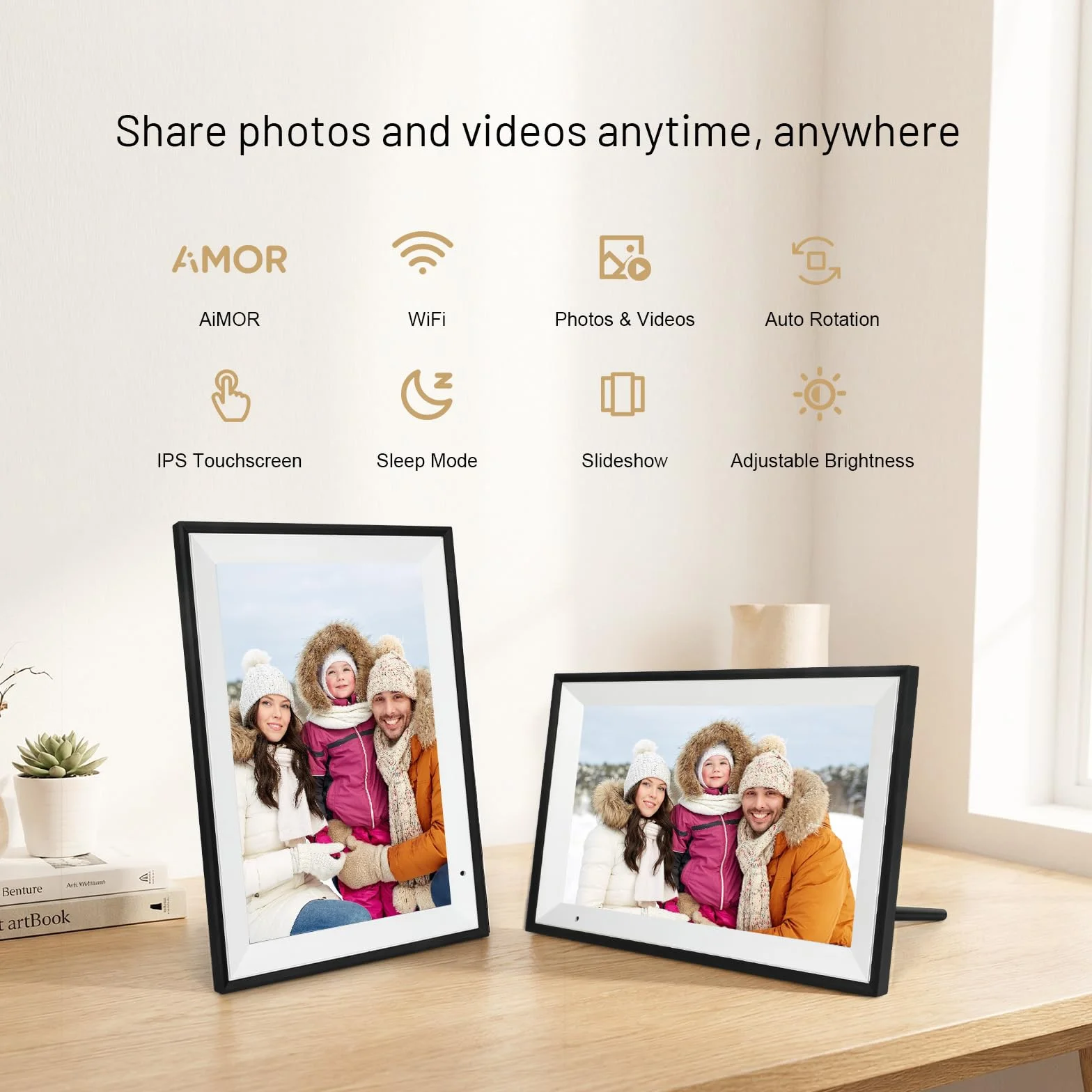 AEEZO 32 GB WiFi cyfrowa ramka na zdjęcia 10,1 cala, automatyczne obracanie, udostępnianie zdjęć i wideo natychmiast (biała)