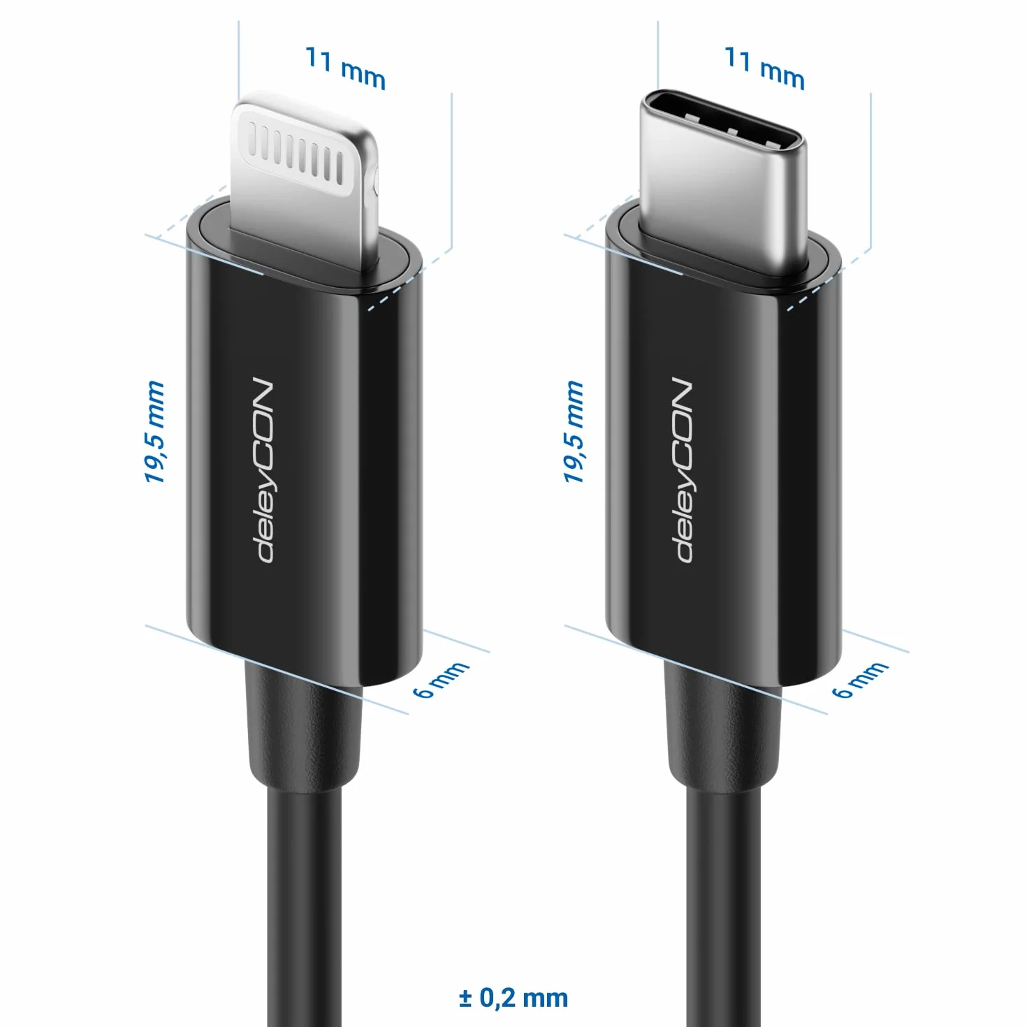 deleyCON 2m USB-C do Lightning 8 Pin Kabel do Ładowania do Transmisji Danych do Ultraszybkiego Ładowania Certyfikat MFi dla Apple iPhone 14 13 12 11 Pro Max Mini Power Delivery - Czarny