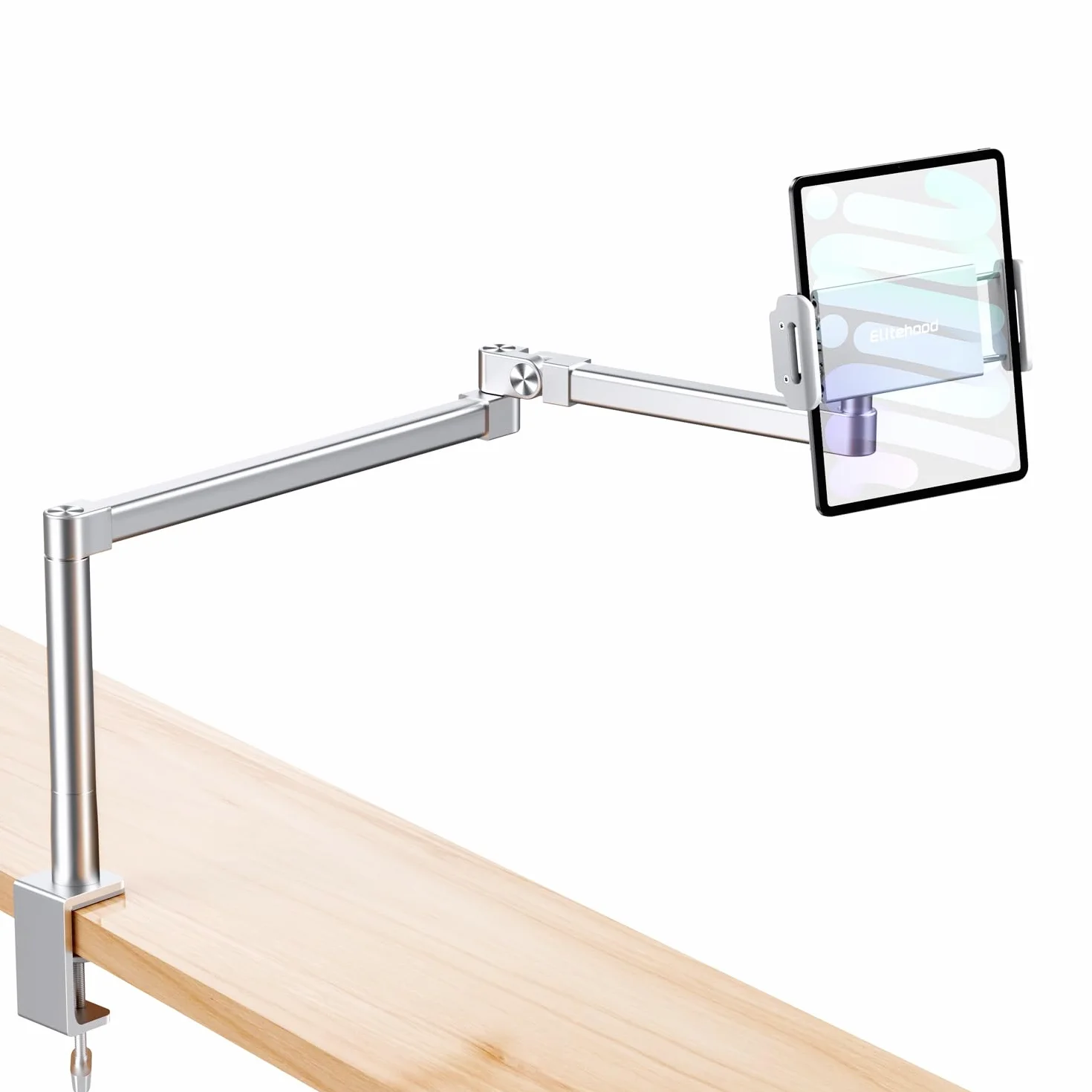 elitehood 71.1 cm długie ramię, uchwyt na biurko, wytrzymały aluminiowy uchwyt na ramię tabletu na biurko, sofę, kompatybilny z iPadem Pro 13/12,9 Air Mini, iPhone'em, przenośnym monitorem i tabletami