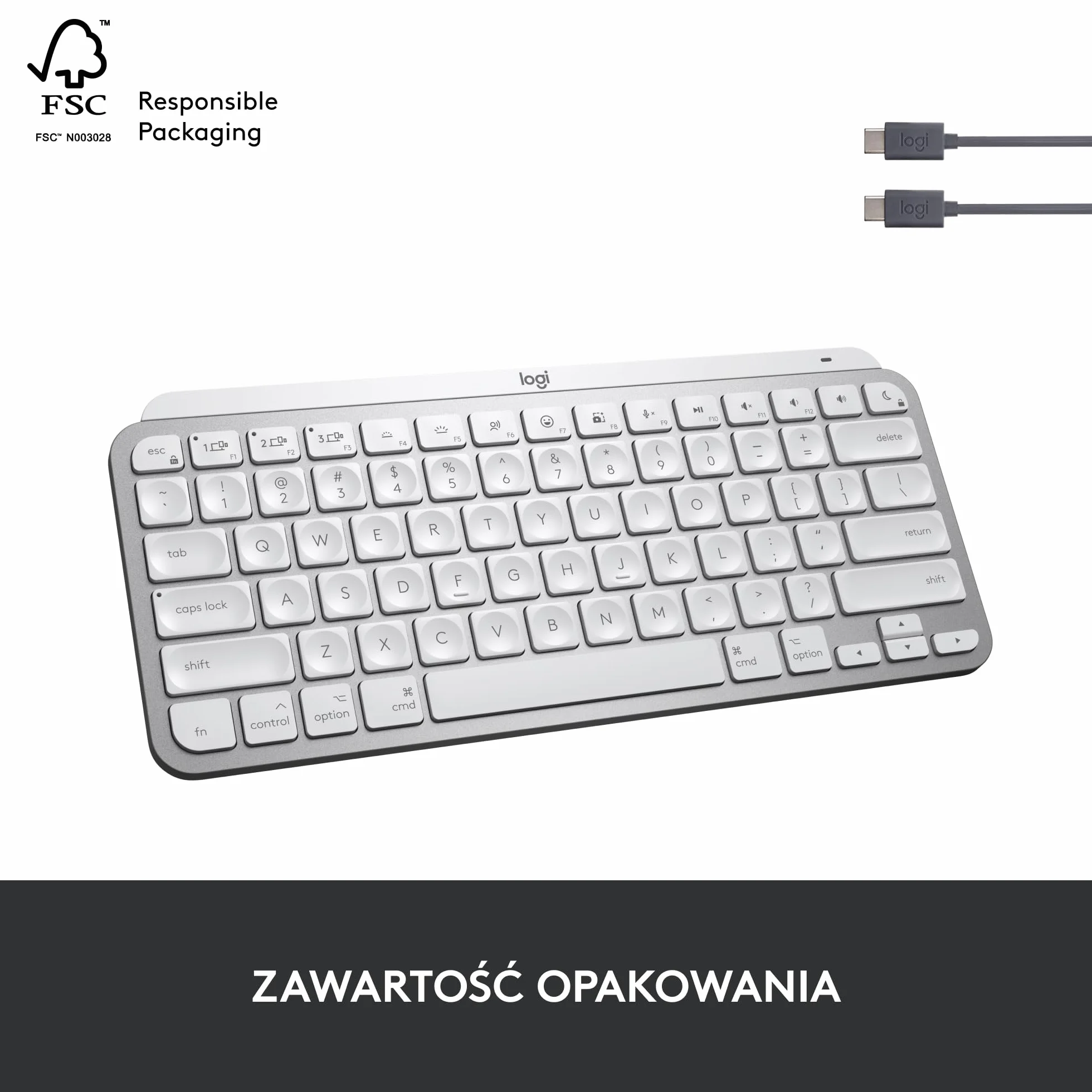 Logitech MX Keys Mini for Mac Mała klawiatura bezprzewodowa Bluetooth podświetlane klawisze USB-C Jasnoszary