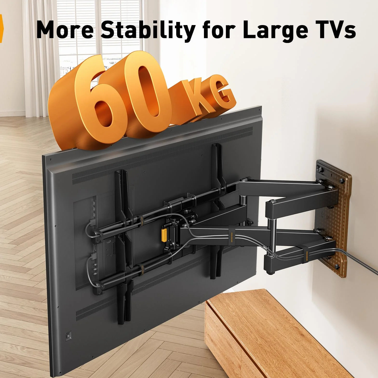 Perlegear Uchwyt ścienny do telewizora 32-85 cali do 60 kg, obrotowy i uchylny uchwyt ścienny do telewizora, uchwyt do telewizora z beznarzędziowym nachyleniem, Max VESA 600 x 400 mm, PGLF6