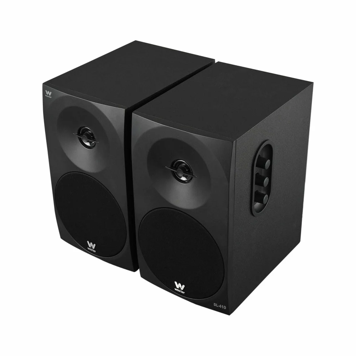 Woxter Dynamic Line 410 Black – 2.0 głośnik stereo (zasilanie o mocy 150 W, drewno, 4 głośniki niskotonowe, 2 głośniki wysokotonowe, 3,5 mm, RCA, system Bass Reflex Control (głośność, wysokie tony,