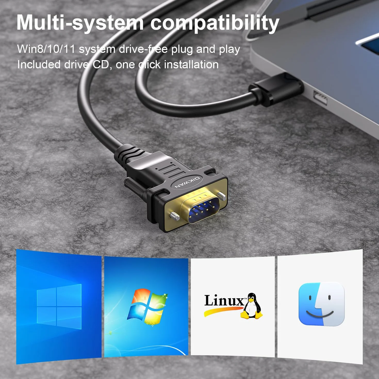 USB na RS232, adapter szeregowy USB z chipsetem FTDI, kabel szeregowy USB 2.0 na męski DB9 do systemów Windows 11,10, 8, 7, Vista, XP, 2000, Linux i Mac OS (6 stóp)
