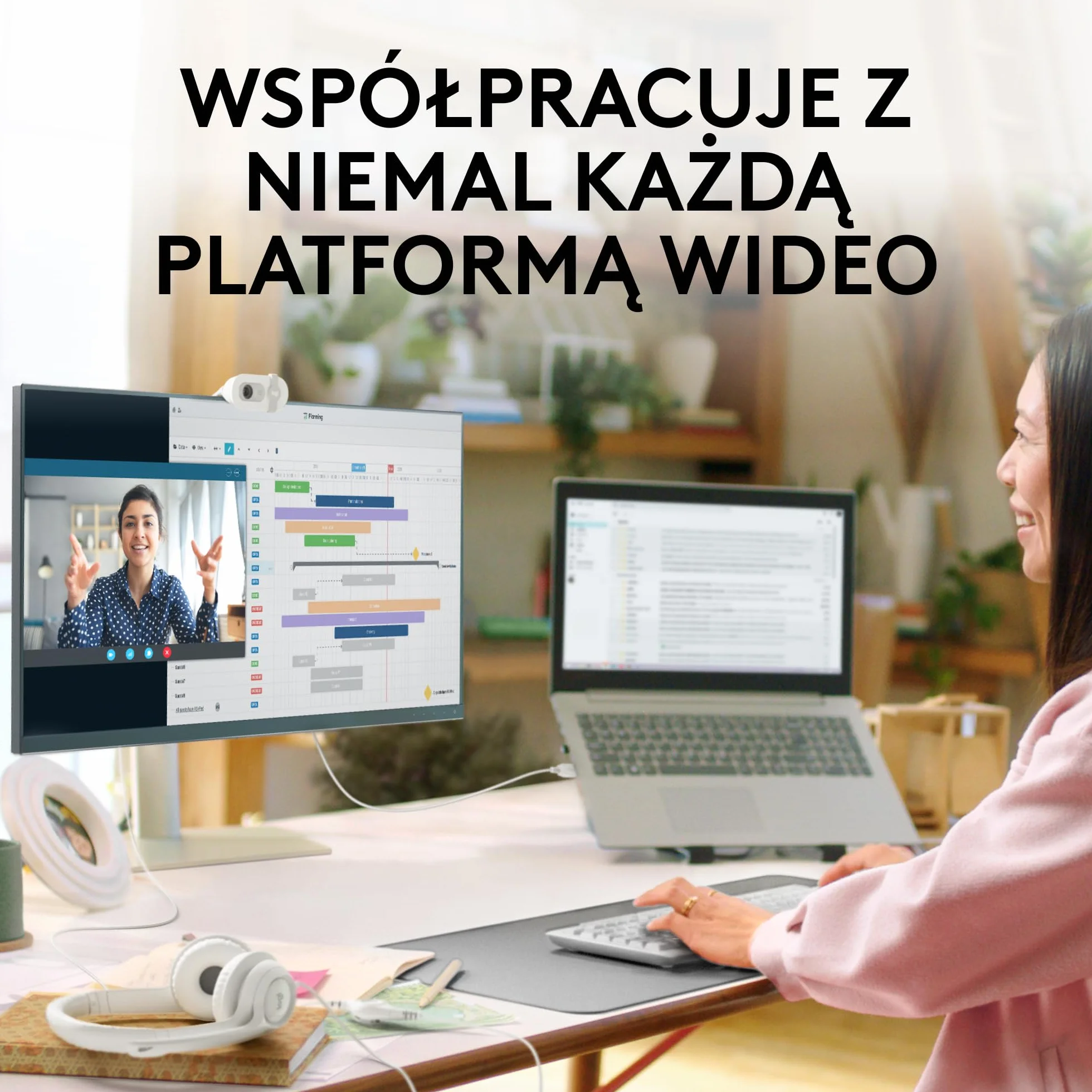 Logitech Brio 100 Full HD Kamera do spotkań i streamowania, automatyczny balans światła, wbudowany mikrofon, osłona migawki, USB-A, do Microsoft Teams, Google Meet, Zoom i innych - Biały