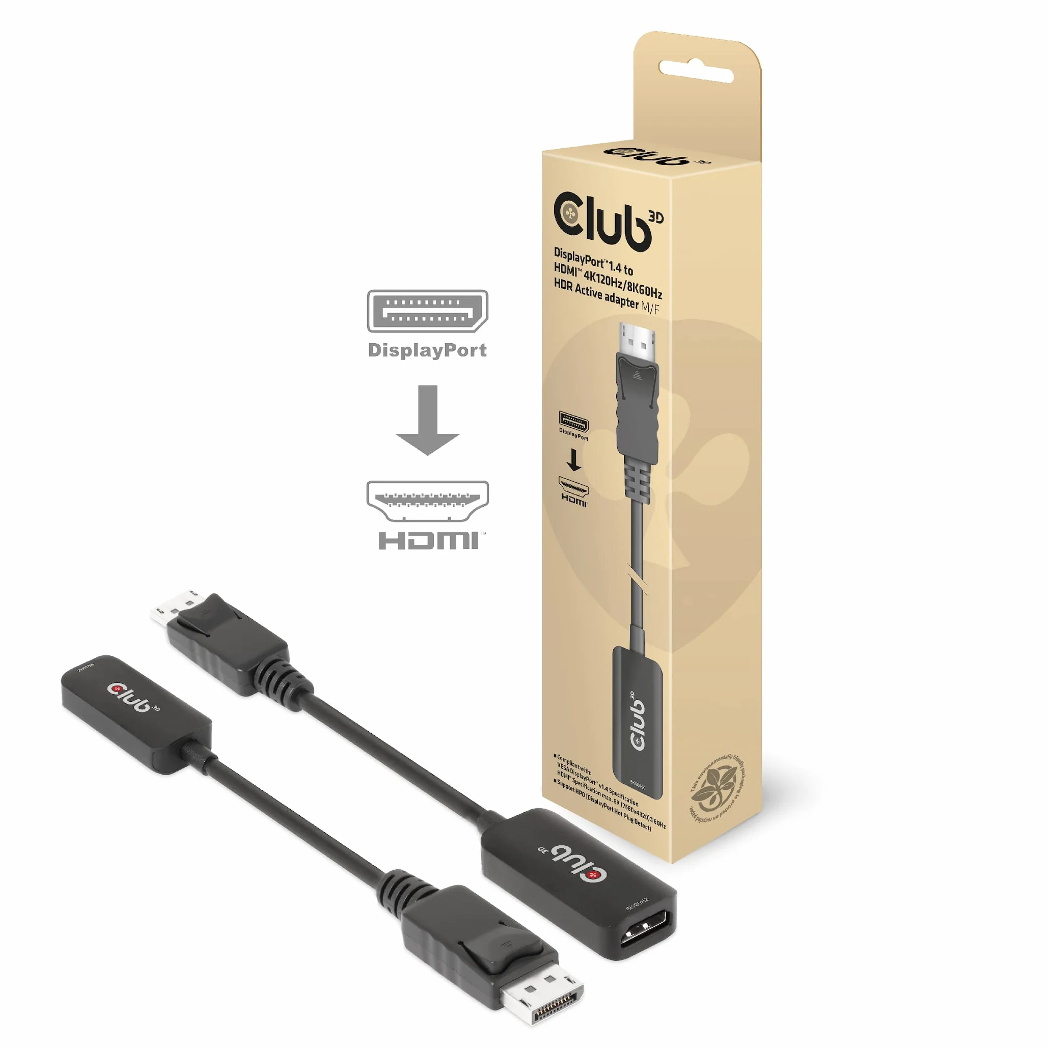 Club3D DisplayPort 1.4 na HDMI 4K120Hz 8K60Hz HDR aktywny adapter