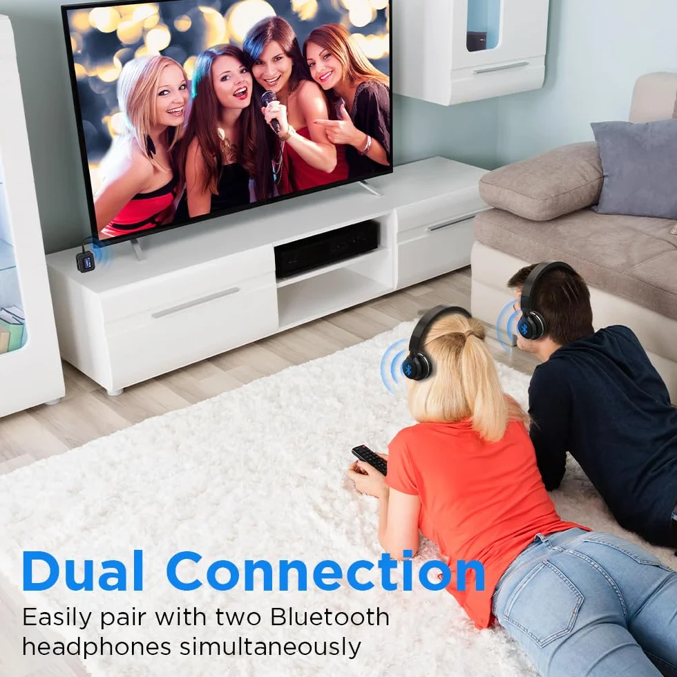Nadajnik Bluetooth 5.3, odbiornik audio 2 w 1, adapter audio z gniazdem AUX 3,5 mm do samolotu, telewizora, systemu stereo, samochodu – niskie opóźnienie, ekran na 2 słuchawki, słuchawki