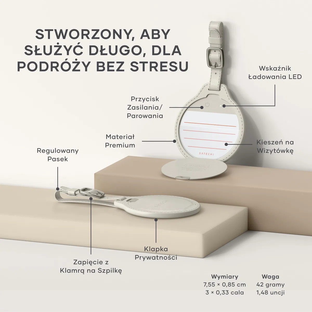 SATECHI FindAll Lokalizator Bagażu Z Funkcją Apple Find My, Ładowaniem Bezprzewodowym, Alertami Dźwiękowymi I GPS-Em Do Bagażu I Plecaka, Do iPhone 17 16 15, iPad, Mac I Innych Urządzeń – Beżowy